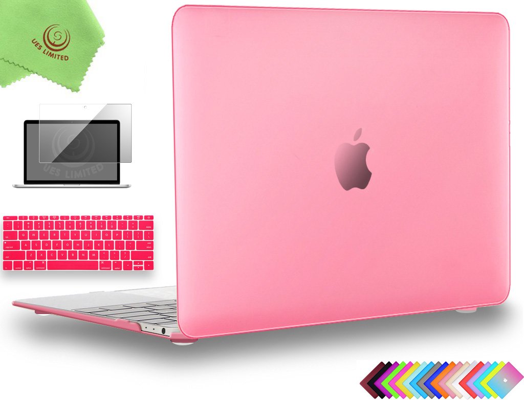 UESWILL 3-in-1 Matte Hard Shell Case Cover for MacBook 12 inch Retina Display Model A1534 with Keyboard Cover & Screen Protector - Pink | Protective Accessories for Work, School & Travel