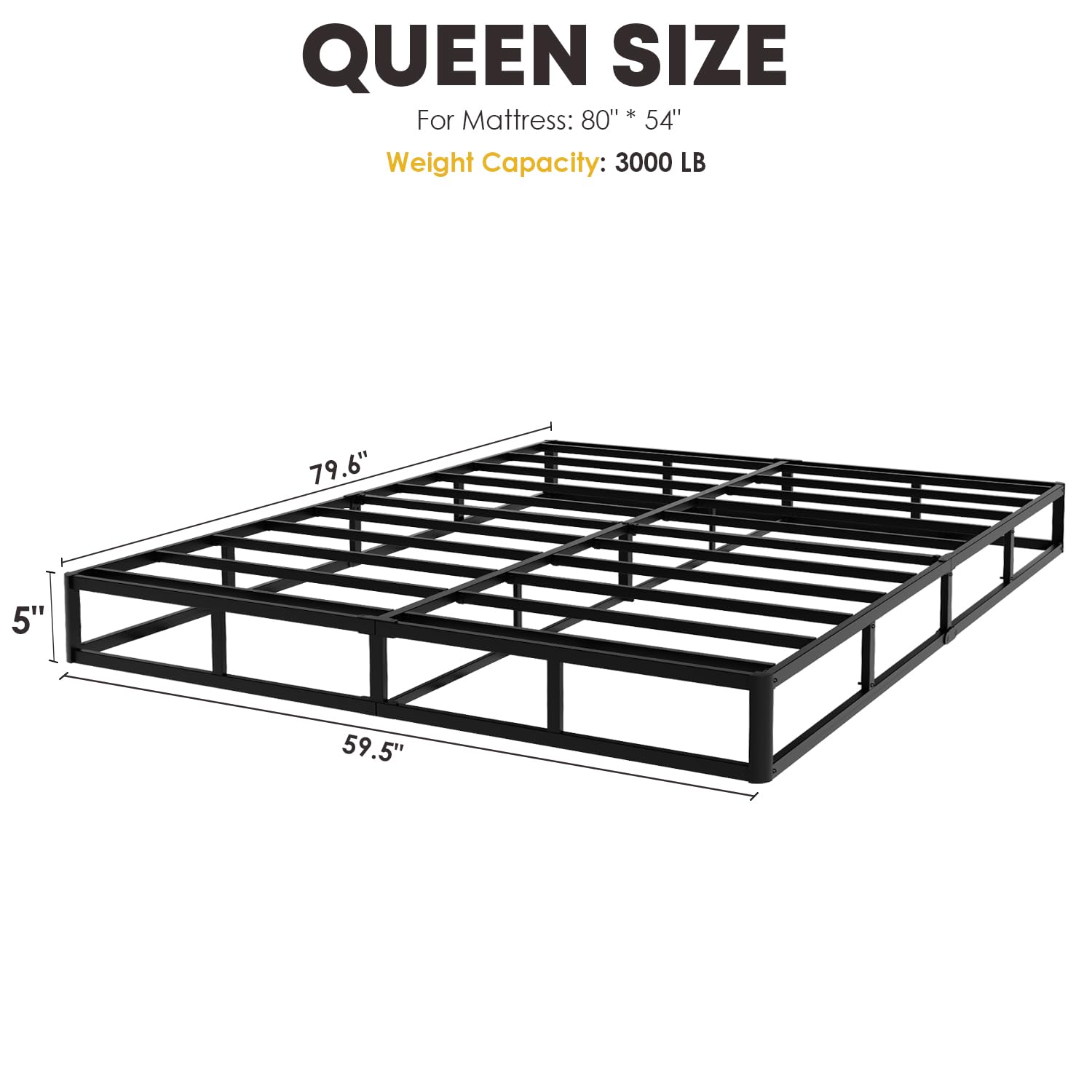 5 Inch Low Profile Queen Box Spring - Sturdy Metal Frame Mattress Foundation with Easy Assembly | Noise-Free Support for Bedroom, Guest Room & Dorm Use