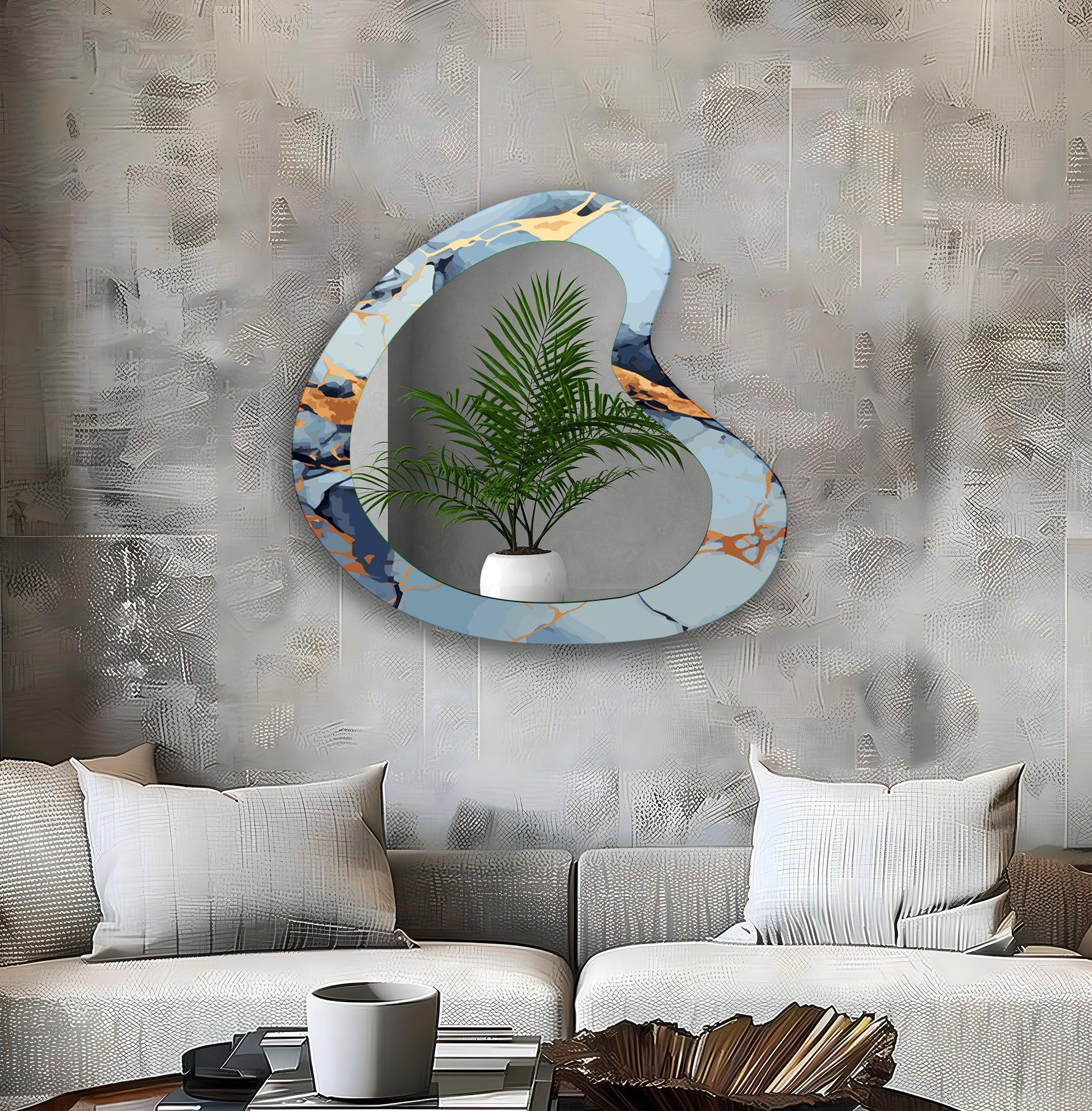 Blue Marble Irregular Decorative Wall Mirror - Modern Abstract Bathroom & Living Room Accent Piece for Home Decor