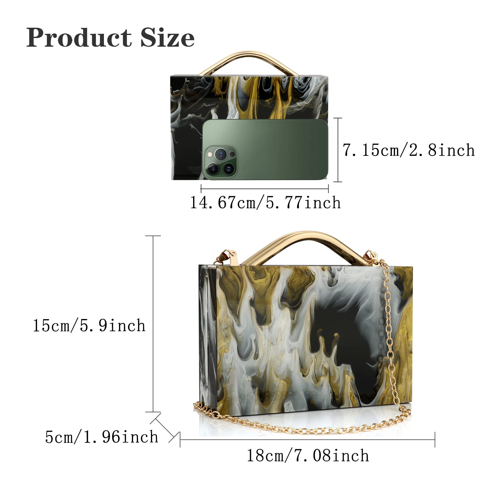 Elegant Acrylic Evening Clutch Purse with Chain - Women's Stylish Box Handbag for Wedding, Cocktail Party & Prom - Perfect for Formal Events & Night Out (Black)