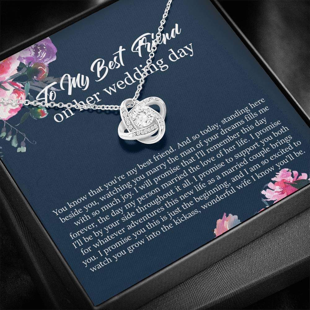 Friend to Bride Necklace Gift with Message Card - Sterling Silver Wedding Jewelry for Bride - Best Bridal Party Gift for Maid of Honor - Perfect for Wedding Day & Bridal Shower Gifts