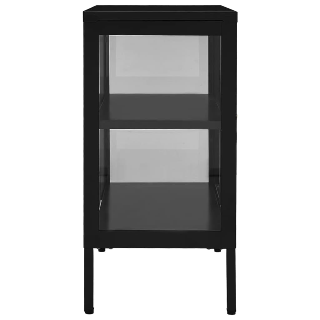 Modern Sideboard with Glass Door - Black Steel Storage Cabinet with Adjustable Shelf & Feet - Bookshelf, Media Storage & Home Decor Organizer for Living Room, Bedroom or Office