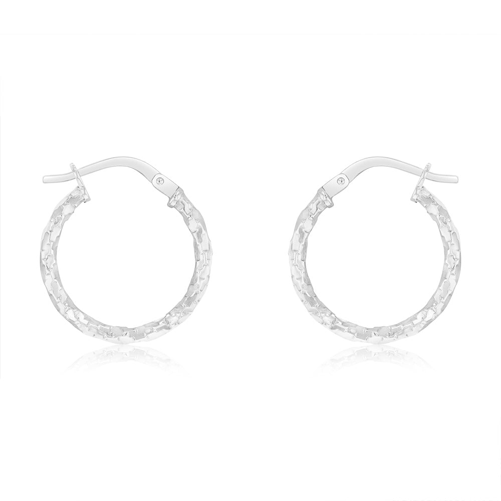 9ct White Gold Silver Filled Fancy Twisted 15mm Hoop Earrings for Women - Elegant Dangle Hoops for Party, Wedding & Everyday Wear