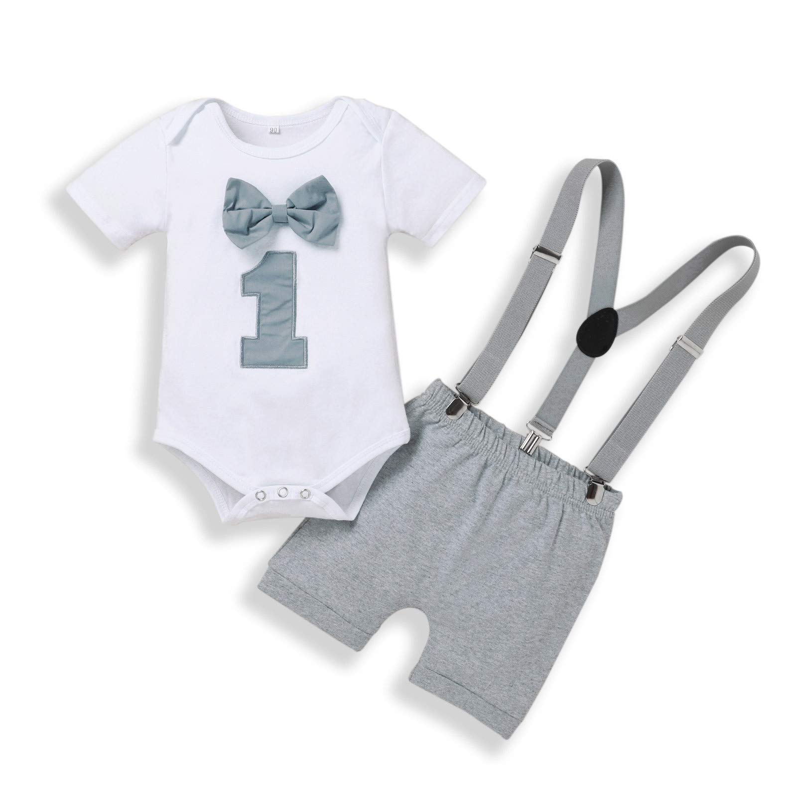 Funny Infant Baby Boy Bow Tie Romper Bodysuit - First Birthday Outfit Set | Toddler Formal Wear for Parties, Photos & Special Occasions