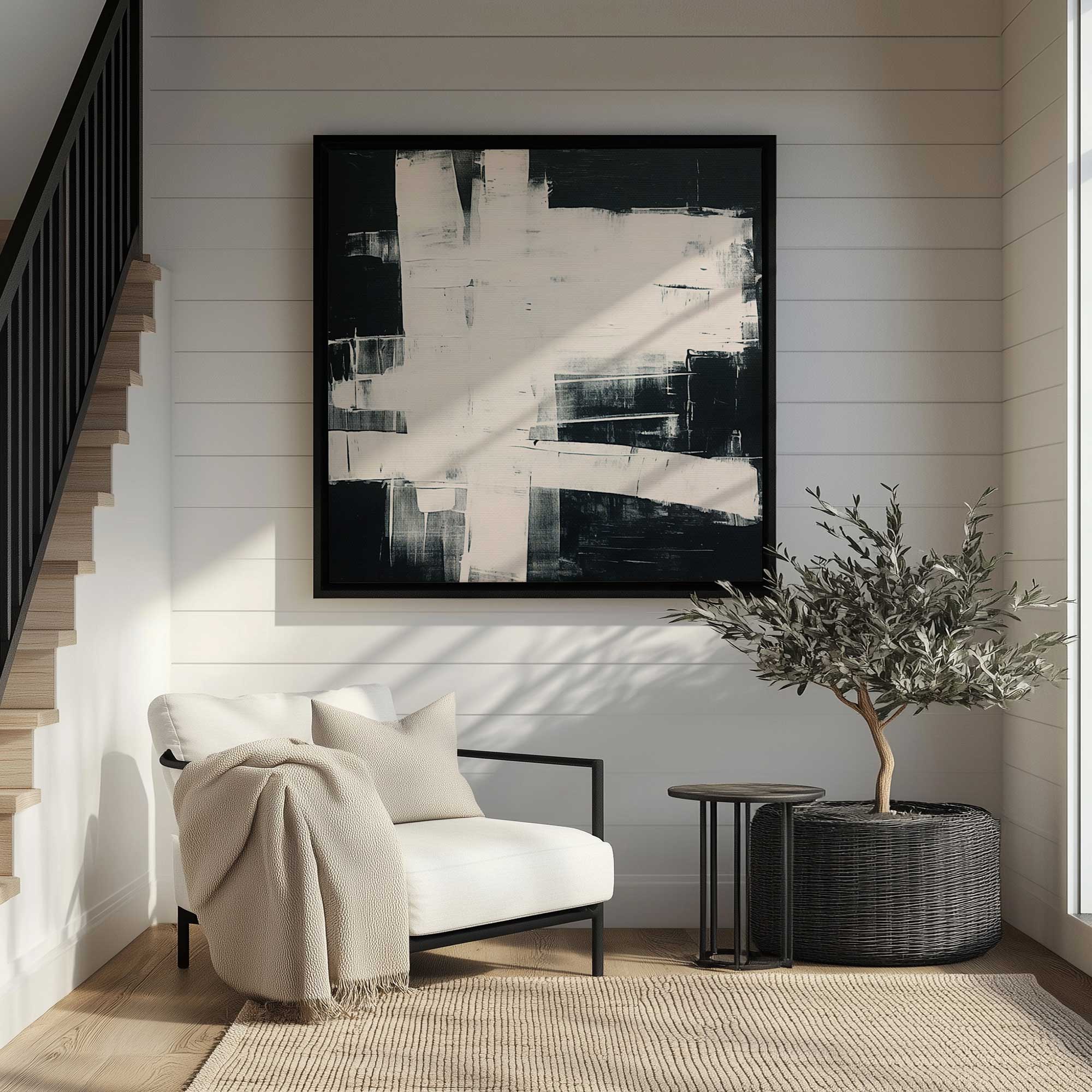 Eclipsed Onyx Tangle I Abstract Art Print on Canvas - Modern Wall Decor for Living Room, Bedroom & Office