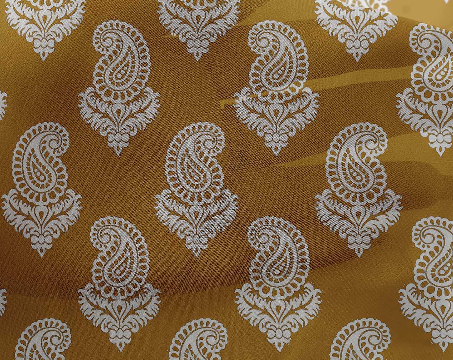 oneOone Georgette Viscose Fabric - Gamboge Yellow Printed Block Design - 42 Inch Wide Sewing Material by The Yard for DIY Clothing, Dresses & Home Decor Projects