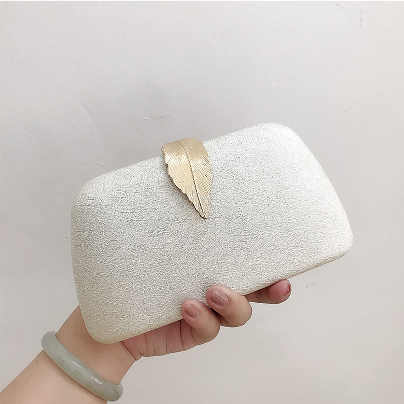 PU Leather Wristlet Clutch Purse for Women - Elegant Leaf Clasp Evening Handbag with Detachable Shoulder Chain Strap (Beige) | Perfect for Parties, Weddings & Formal Events