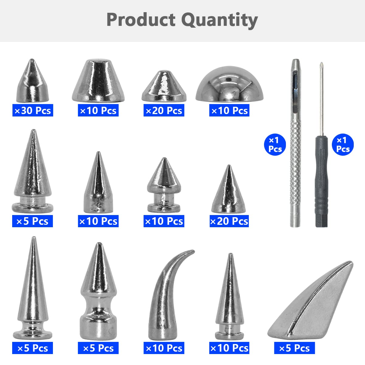 150 Sets Punk Spikes and Studs - 13 Shape Cone Spikes, Leather Rivets, Gothic Screw Back Studs with Installation Tools for DIY Jewelry, Jackets, Vests, Shoes, Boots, Belts & Bags - Perfect for Punk Fashion, Gothic Accessories & Leather Crafting (Silver)