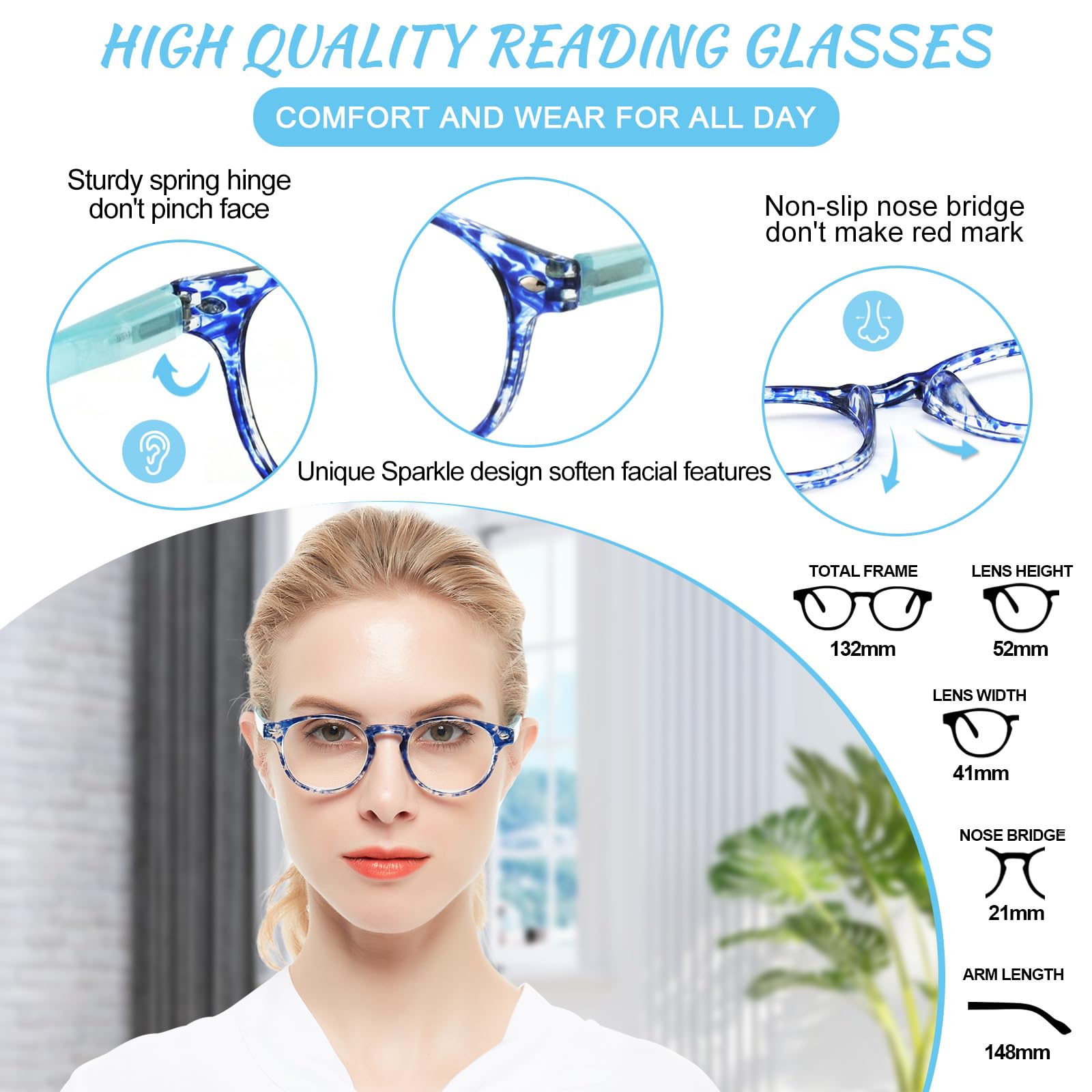 OCCI CHIARI Blue Light Blocking Reading Glasses for Women - Computer Glasses with 1.0 to 6.0 Magnification for Small Faces - Perfect for Office Work, Screen Time & Digital Eye Strain Relief