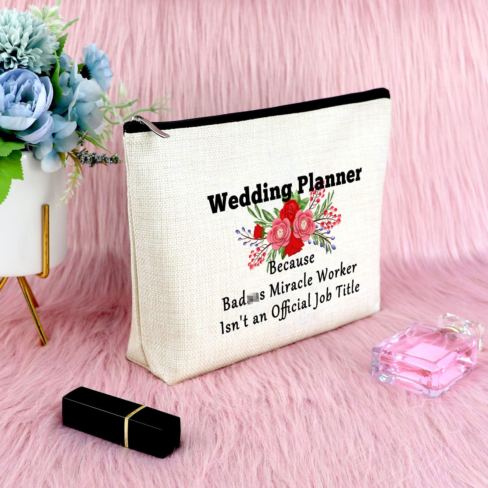 Floral Wedding Planner Makeup Bag - Perfect Gift for Wedding Coordinator, Bridal Shower, Friends - Cosmetic Bag with Zipper Closure - Ideal for Bridal Parties, Bachelorette Gifts & Travel Essentials