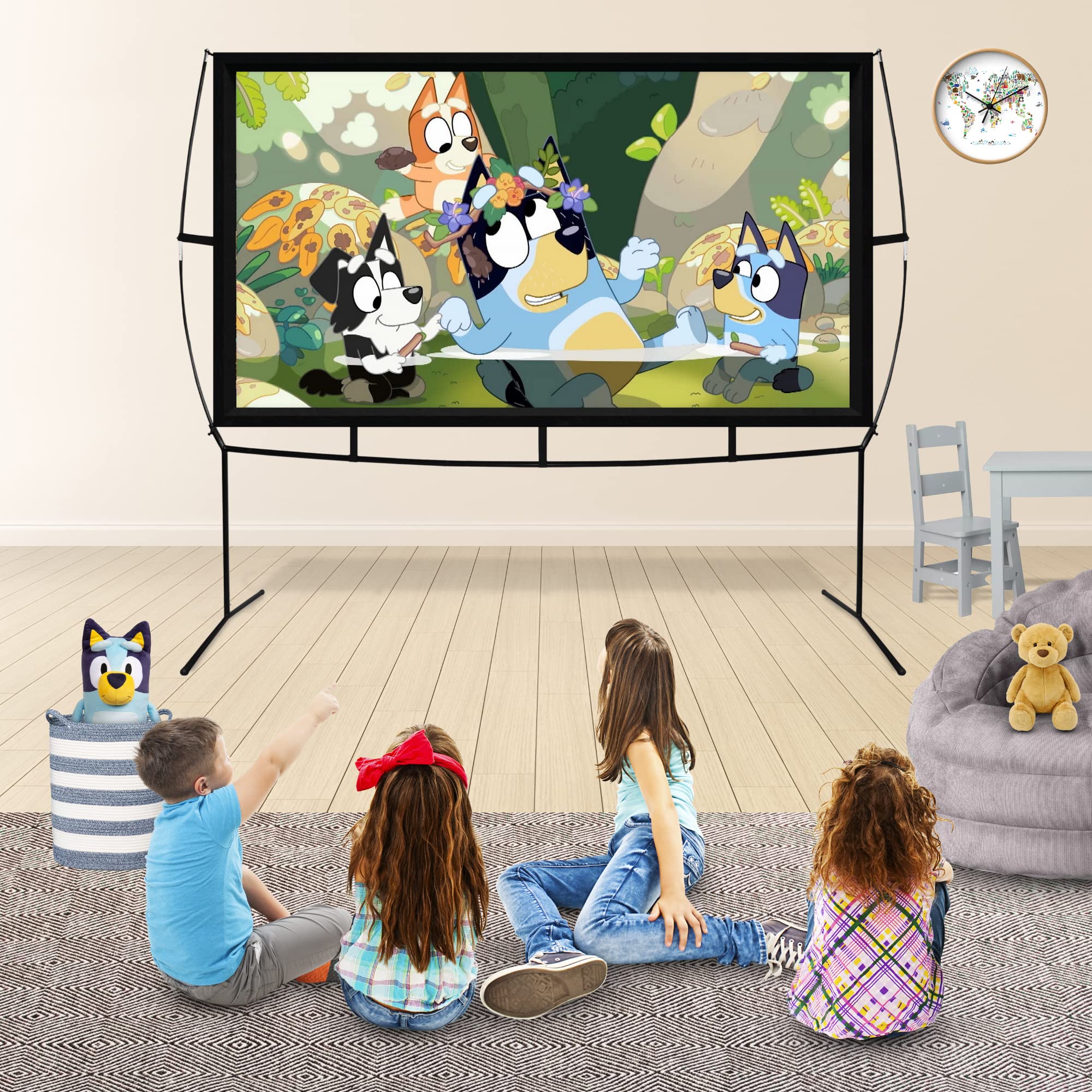 100 Inch Portable Projector Screen with Stand | KHOMO GEAR Indoor & Outdoor Projection Screen for Home Theater, Movie Nights, Presentations | Front/Rear Viewing | Perfect for Backyard Cinema, Office Meetings & Classroom Use
