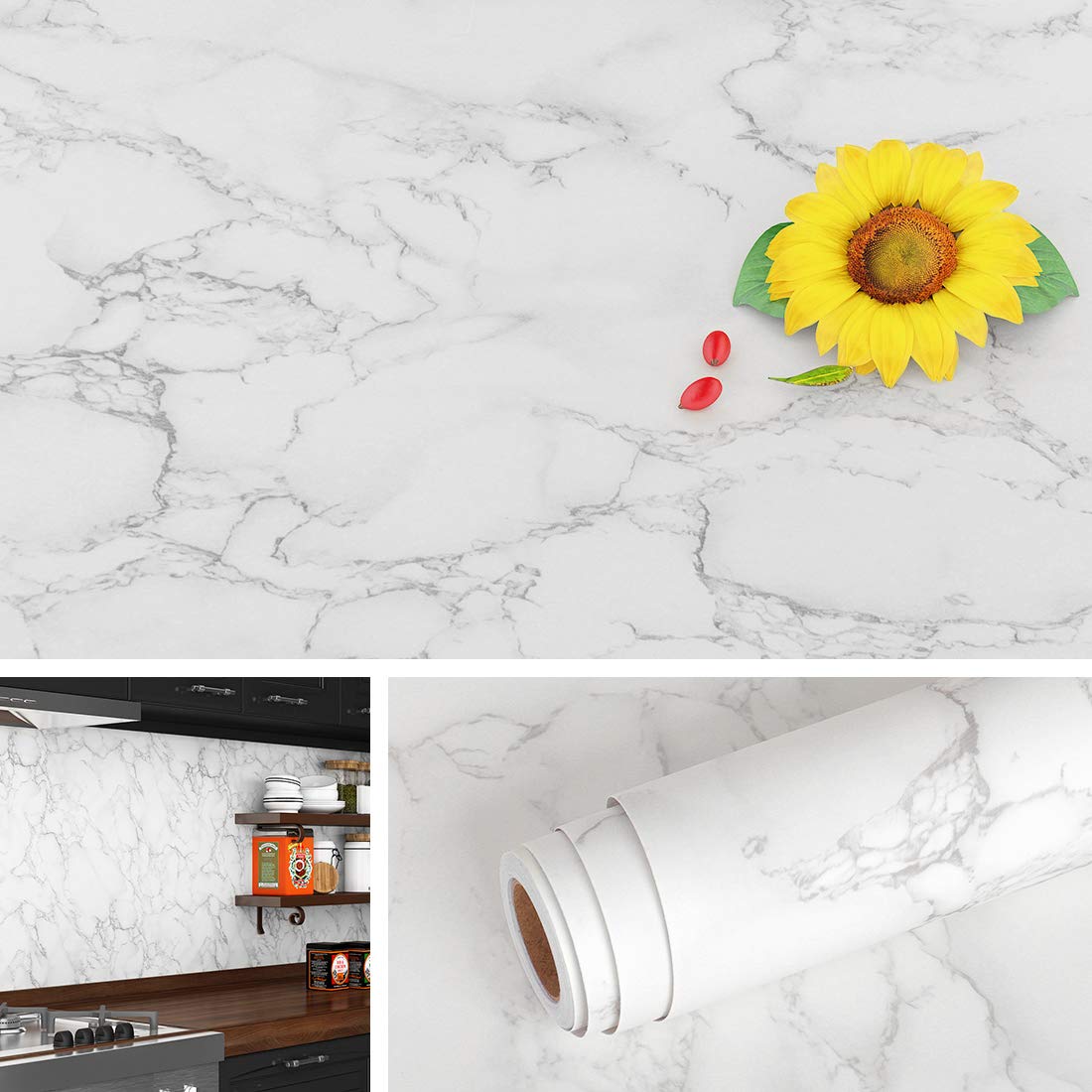 Livelynine Grey and White Marble Contact Paper - Waterproof Peel and Stick Countertop Cover for Kitchen, Dressers, Desks & Tables (15.8