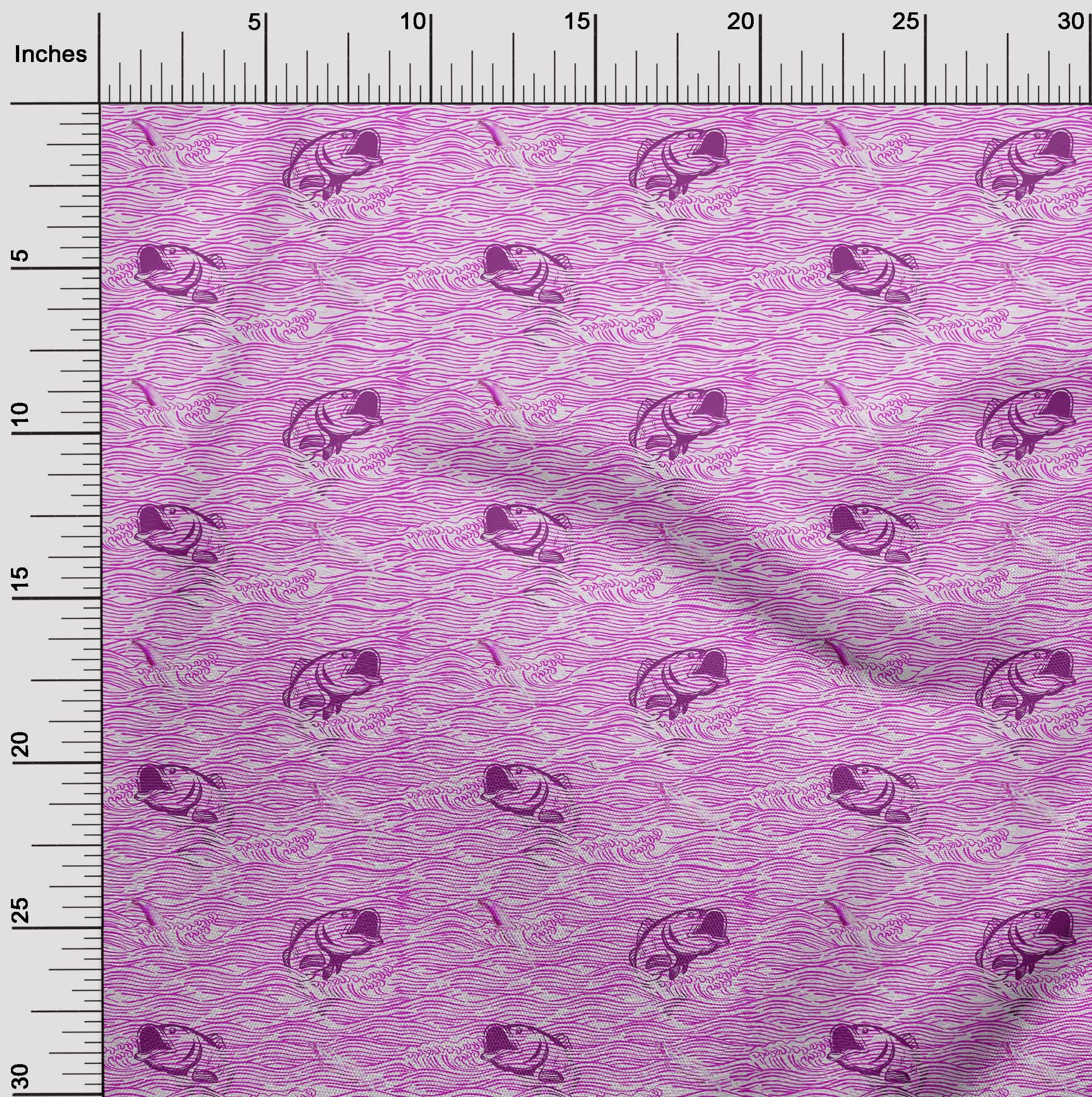 oneOone Cotton Cambric Fuschia Pink Ocean Wave Print Fabric by The Yard - 56 Inch Wide Dress Material for Summer Dresses, Skirts & DIY Sewing Projects