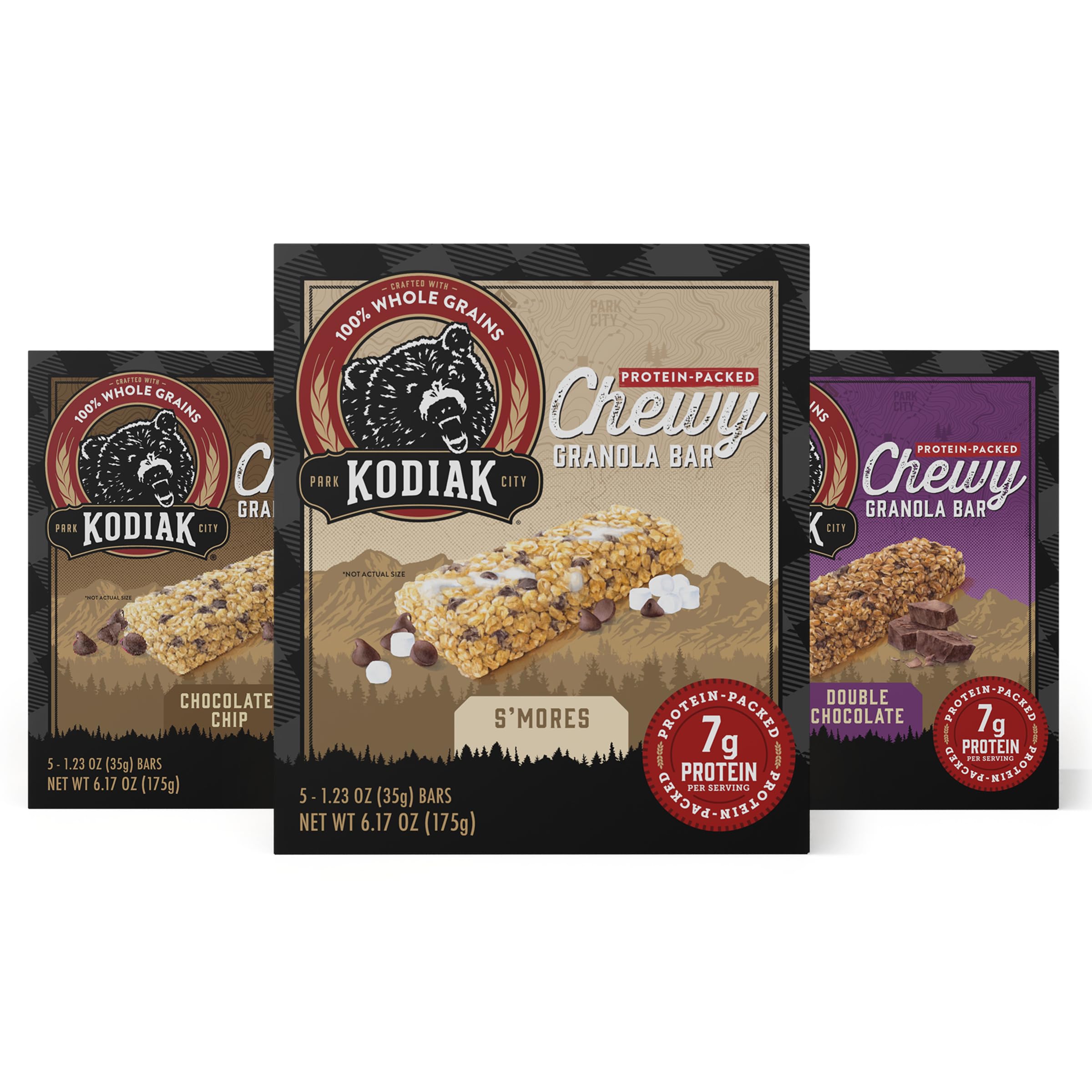 Kodiak Cakes Protein Granola Bars Variety Pack - S'mores, Chocolate Chip & Double Chocolate | High Protein, 100% Whole Grain Snack | 20 Bars (Pack of 4) | Perfect for Hiking, School Lunches & Post-Workout Energy