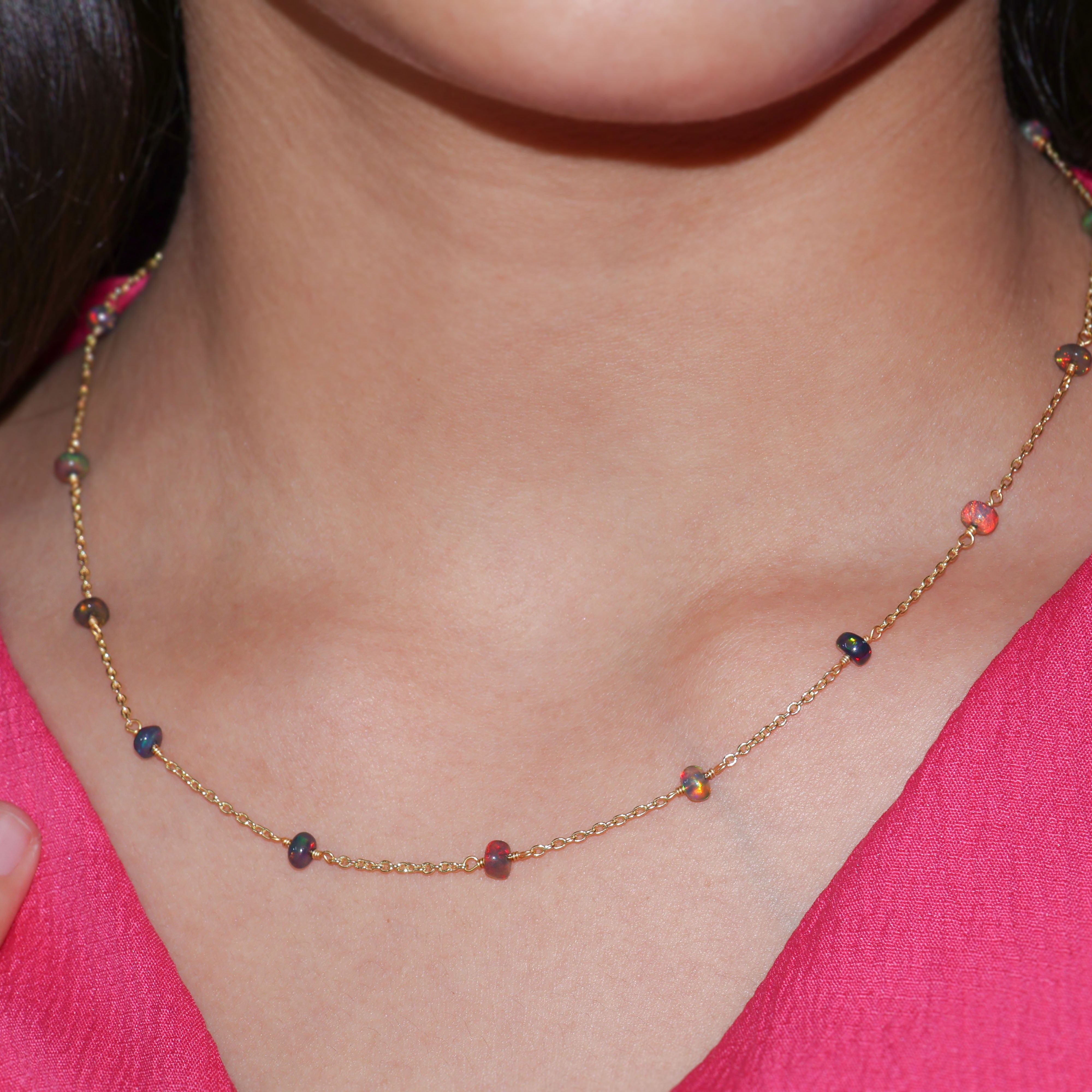 Elegant Black Opal Gold Vermeil Chain Necklace - 16 + 2 Inch Adjustable Length for Women | Perfect for Parties, Weddings & Special Occasions
