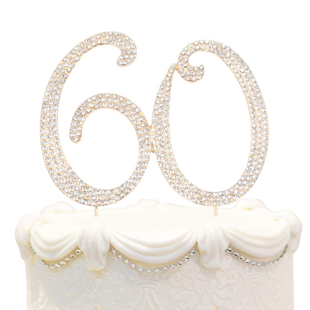 60th Birthday Cake Topper - Bling Crystal Rhinestone Gold Decorations | Elegant Keepsake for Anniversary, Retirement & Milestone Celebrations | Perfect for Cakes, Cupcakes & Dessert Tables