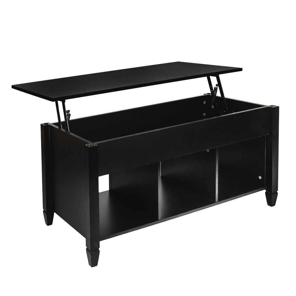 Modern Lift Top Coffee Table with Hidden Storage Compartment & Shelf - Convertible Lift Tabletop for Living Room, Sofa, Home Office (Black) - Perfect for Small Spaces & Entertaining Guests