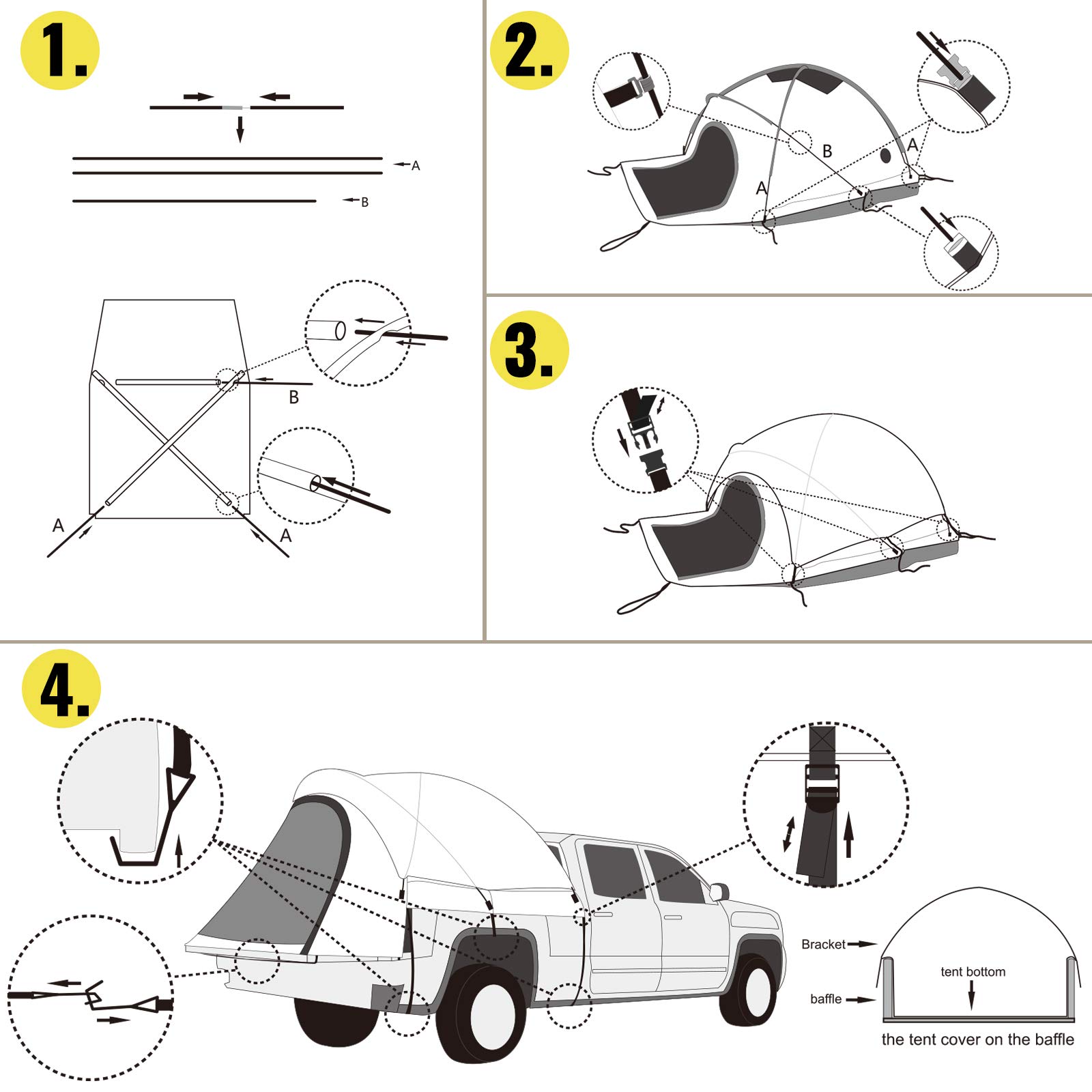 VEVOR 6.4-6.7 ft Waterproof Truck Tent for Full Size Pickup | 2-Person Camping Tent with 2 Mesh Windows | Easy Setup for Outdoor Adventures, Road Trips & Overlanding