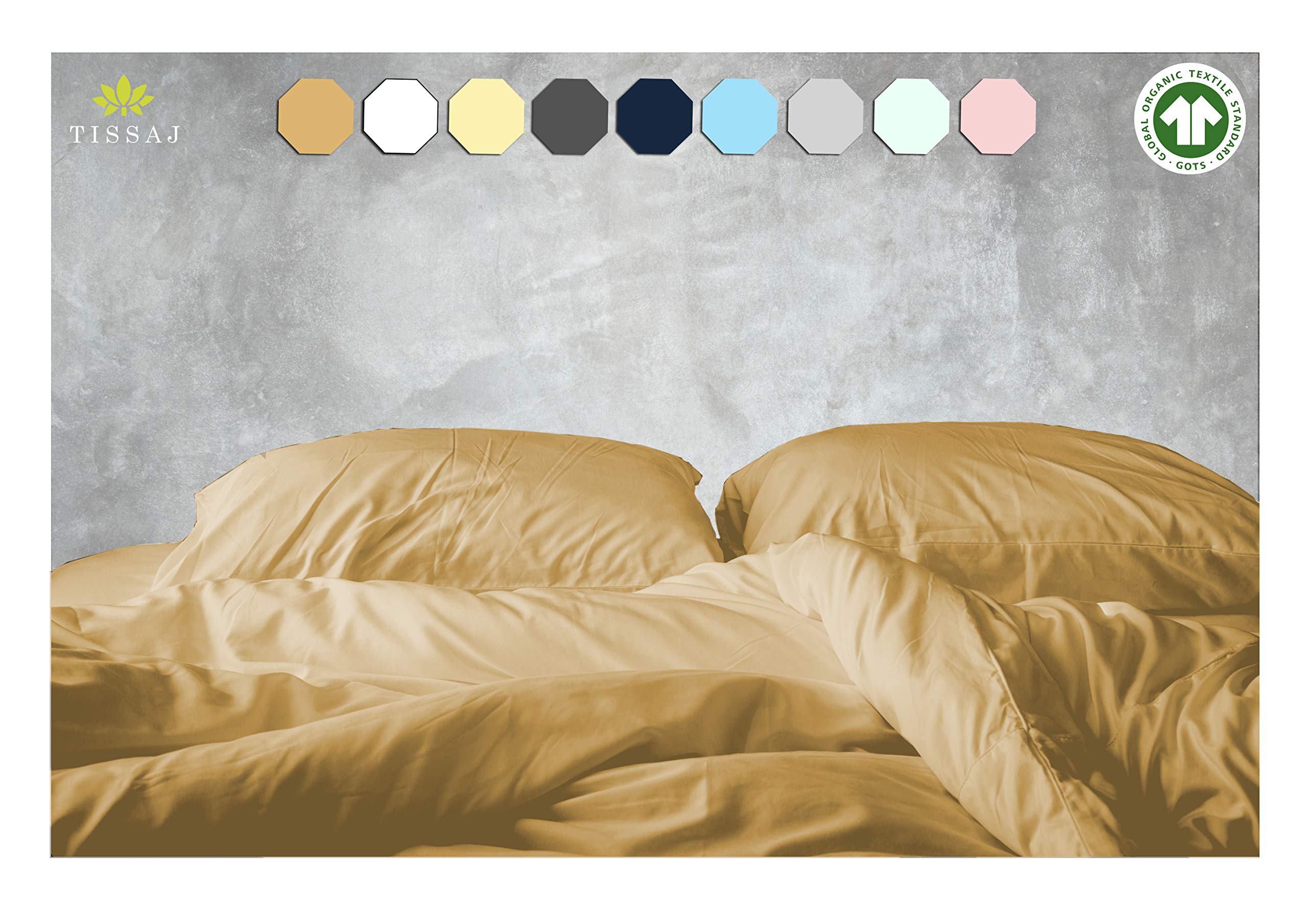 Tissaj Luxury King Size Duvet Cover - 100% GOTS Certified Organic Cotton Sateen Weave - Camel Khaki Color - Premium Bedding for Master Bedroom & Guest Room