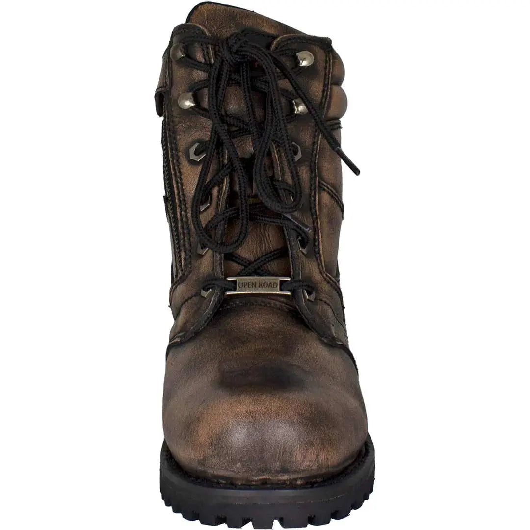 Open Road Men's 7 Lace Up Motorcycle Boots - Durable Leather Biker Boots for Riding & Outdoor Adventures - Perfect for Motorcycle Enthusiasts & Casual Wear
