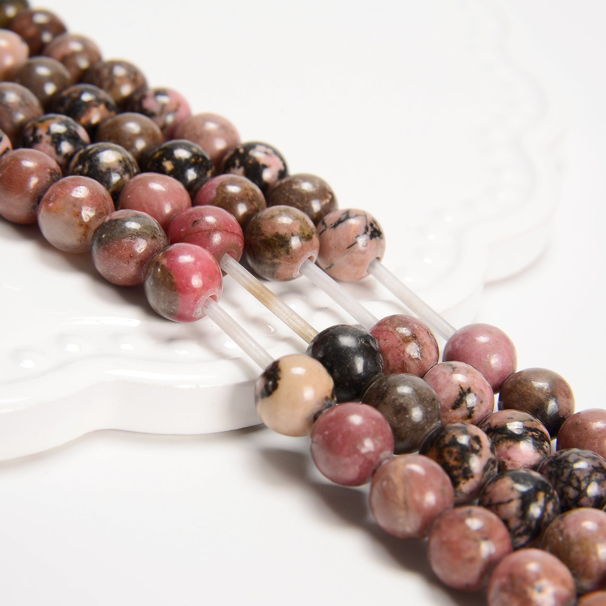 2.0mm Large Hole Rhodonite Smooth Round Beads - 6mm, 8mm, 10mm, 15.5 Inch Strand - Perfect for Jewelry Making, DIY Crafts, and Healing Crystal Bracelets