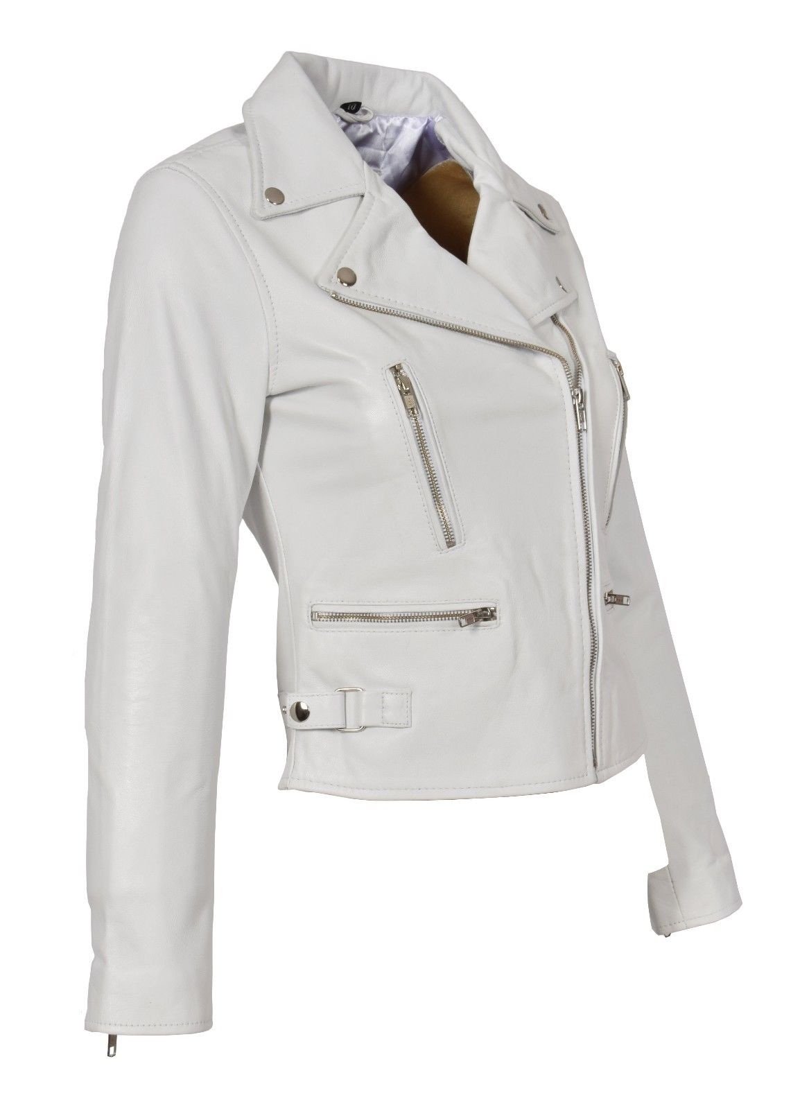Stylish Women's White Real Leather Motorcycle Jacket - Quilted Bomber Biker Outerwear for Riding & Casual Wear