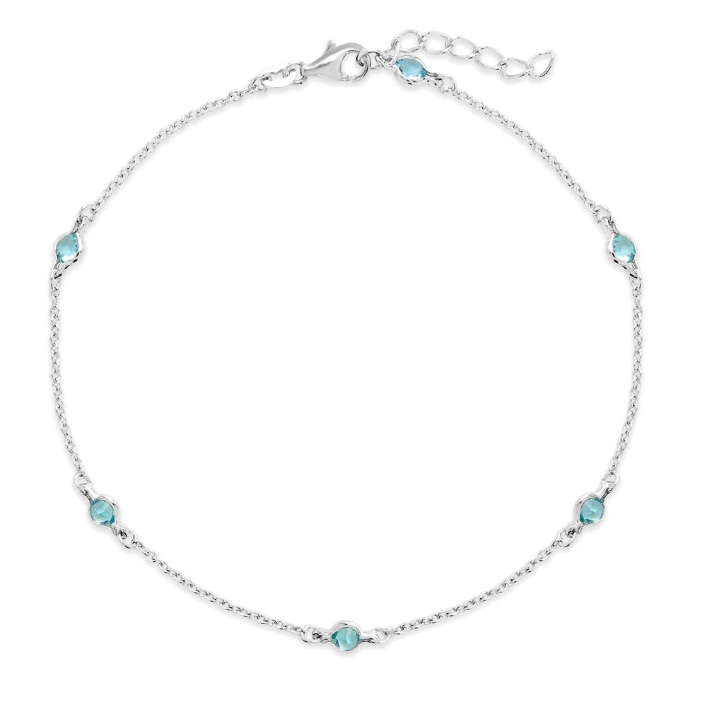 Sparkling Blue Topaz CZ Studded Chain Ankle Bracelet for Women - Elegant Jewelry Gift for Mom, Wife, Girlfriend - Perfect for Weddings, Parties & Special Occasions