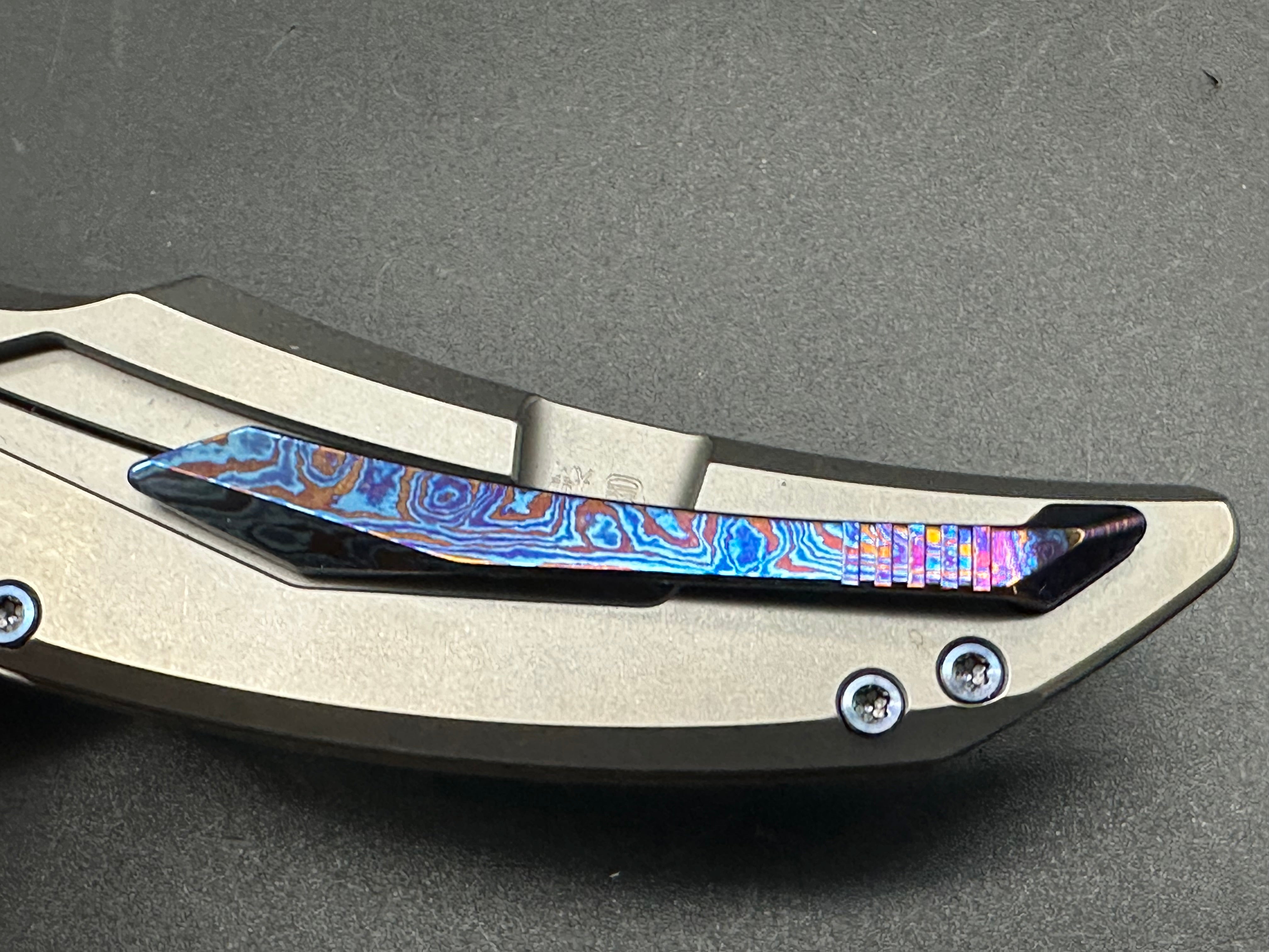 RIKE S05 Damascus Folding Pocket Knife - Titanium Handle with Mokuti Clip & Pivot - EDC Tactical Knife for Outdoor Camping, Hunting & Everyday Carry