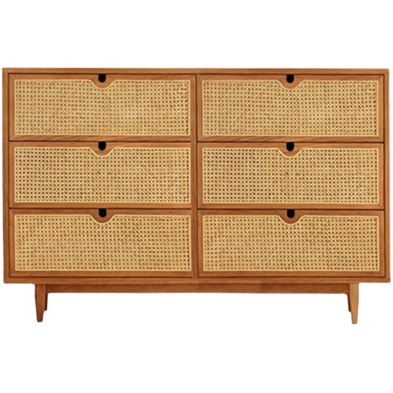 Japanese Style Dakota RITZ Chest of Drawers - Solid Wood Rattan Cabinet in Walnut & Cherry Finish | Perfect for Bedroom, Living Room, or Home Office Storage