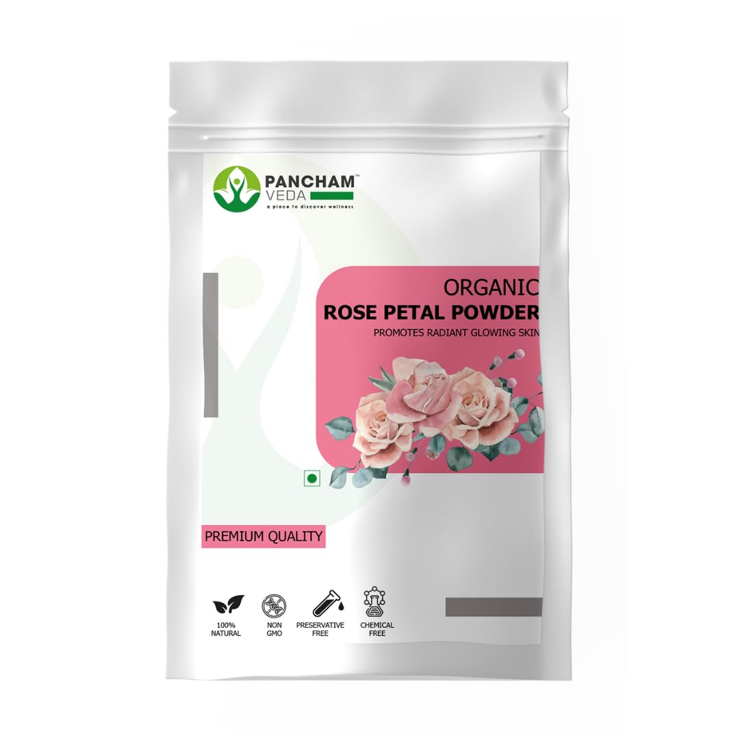 Organic Pure Rose Petal Powder for Skin, Face & Hair Care - 200g | Natural Body Scrub, Face Mask & Hair Treatment | PANCHAMVEDA
