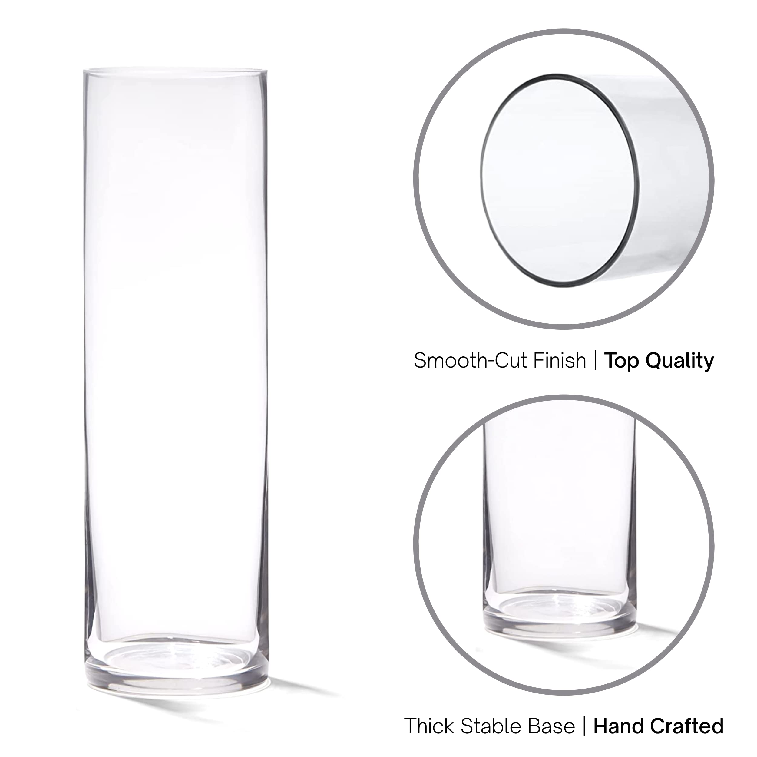 4E's Set of 3 Clear Glass Cylinder Vases - 6