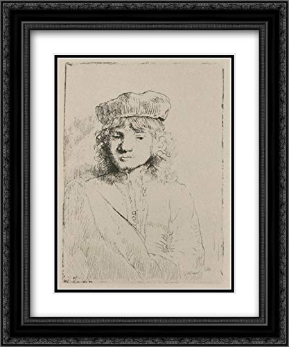 Rembrandt Portrait of Titus - 20x24 Inch Framed Art Print with Ornate Black Frame & Double Matting | Museum Quality Wall Decor for Living Room, Office & Gallery Display