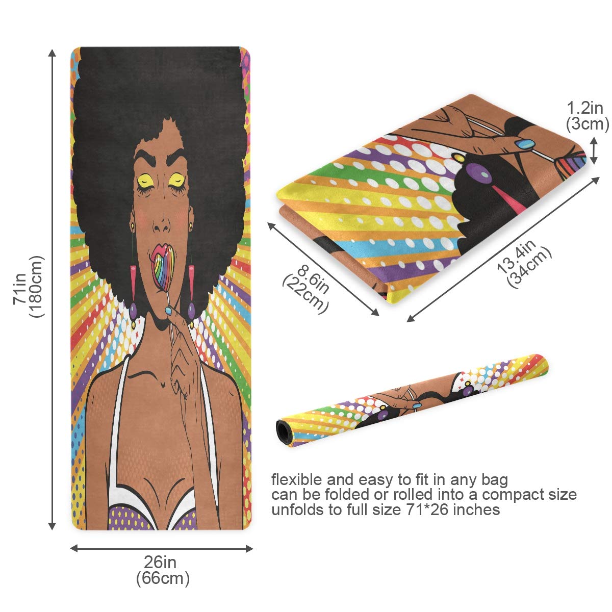 ALAZA Non-Slip Yoga Mat for Women with Afro Hair - Premium Fitness Exercise Mat for Yoga, Pilates & Floor Workouts - Perfect for Home Gym, Studio & Outdoor Yoga Sessions