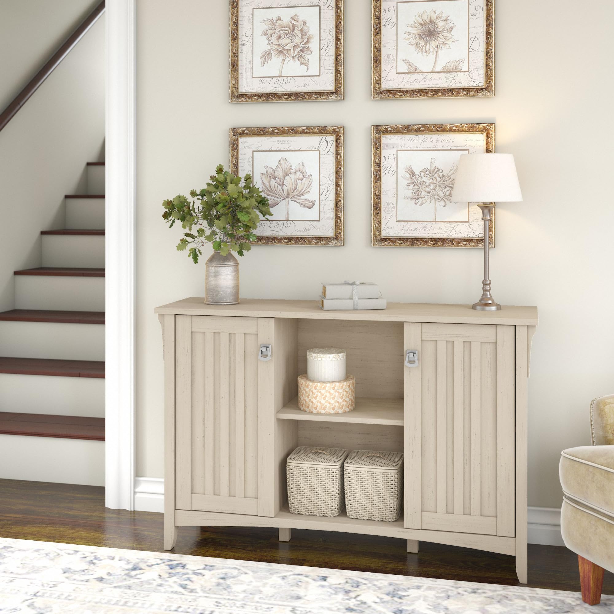 Bush Furniture Salinas Farmhouse Accent Storage Cabinet with Doors & Shelves - Buffet Sideboard for Dining Room, Living Room, Entryway & Home Office Organization