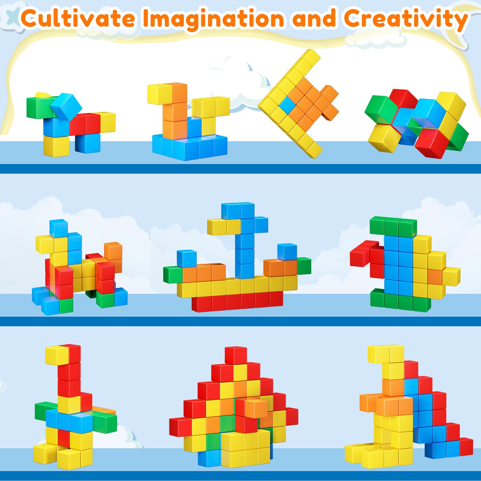 Magnetic Building Blocks for Kids - 1.42 Inch STEM Educational Toys for Toddlers Ages 1-8 | Montessori Sensory Learning Toys for Boys & Girls | Perfect for Classroom, Home Play & Early Childhood Development