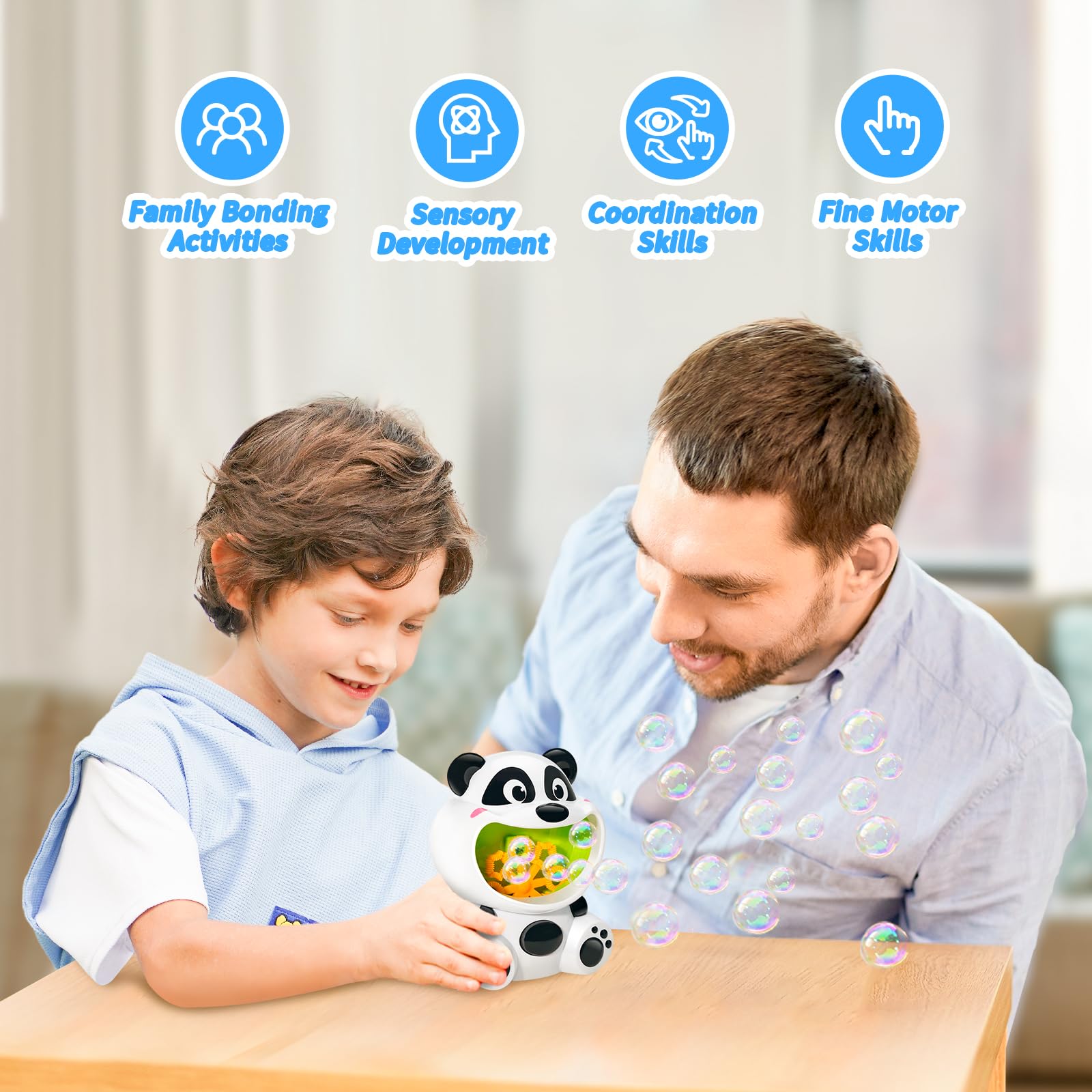 Panda Bubble Blower Machine for Kids - Automatic Bubble Maker Toy with 4oz Bubble Solution, Perfect Outdoor Birthday Party Favors, Summer Backyard Games & Toddler Gifts for Ages 1-3 Years Old