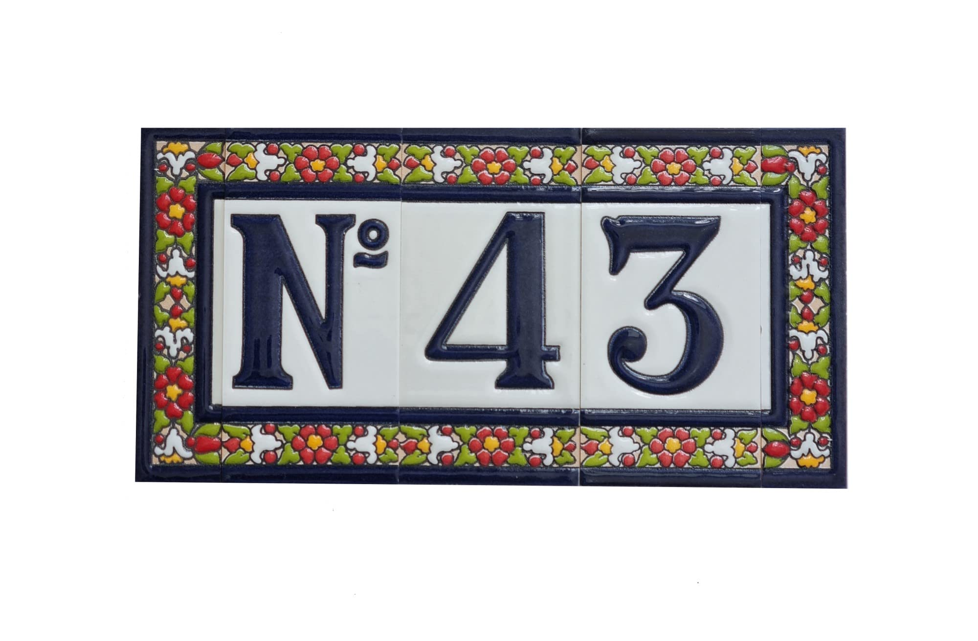 Spanish Floral Ceramic House Number Tiles - Decorative Address Plaques with Ornate Frames for Home Exterior, Garden Gate & Front Door Decor