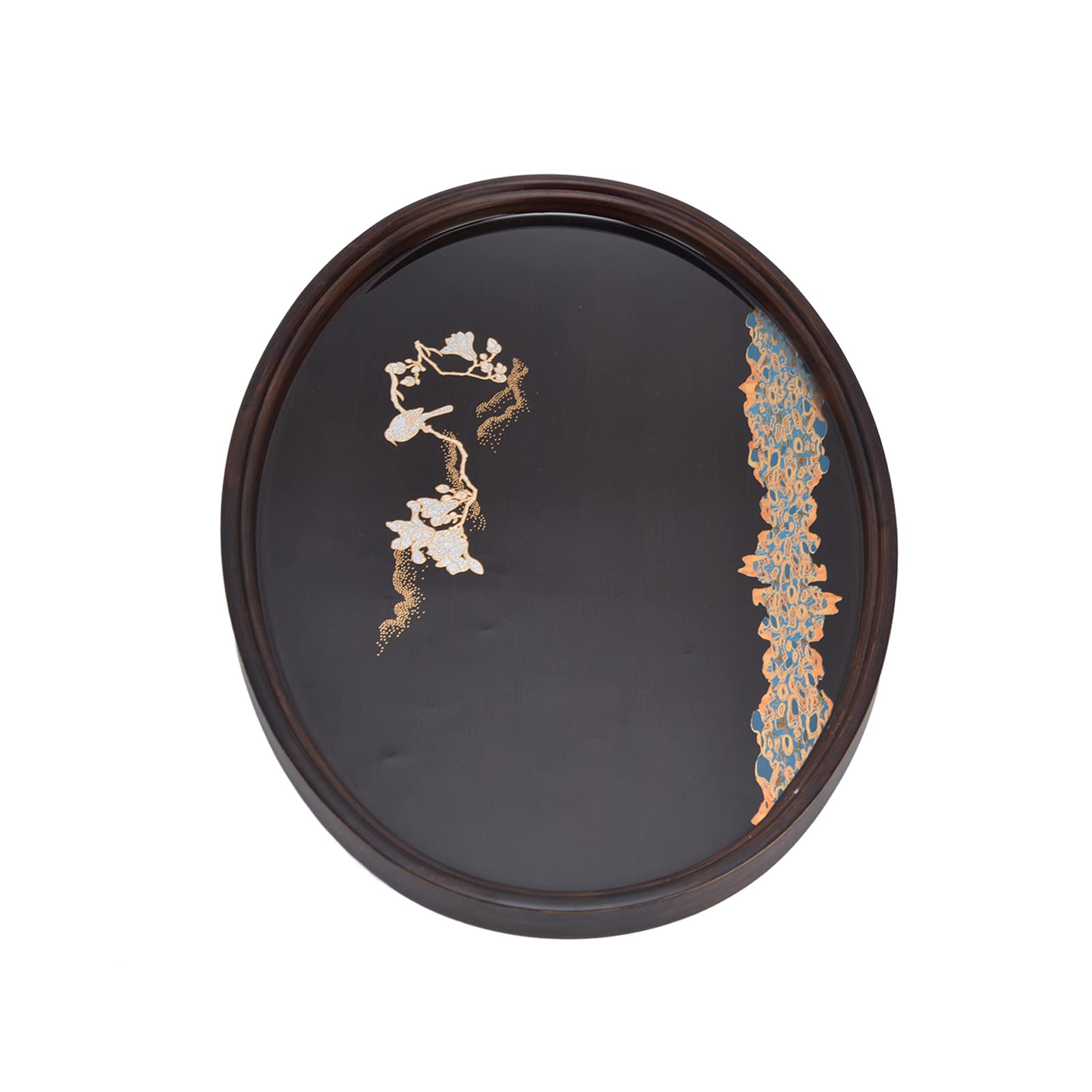 Premium Japanese Style Bamboo Tea Tray - Handcrafted Resin & Walnut Serving Tray for Coffee, Tea & Snacks - Elegant Oval Large Food Tray for Home, Office & Zen Decor - Perfect for Tea Ceremonies, Entertaining Guests & Asian-Inspired Dining