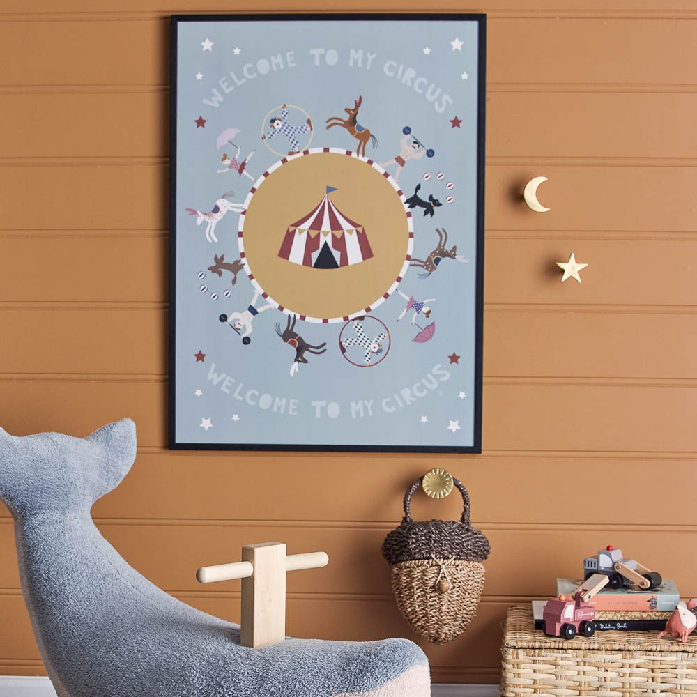 Bloomingville Maximo Illustration Kids Art Poster with Frame 72x52cm (28x20in) - Black | Modern Nursery Decor, Children's Room Wall Art, Playroom Decoration