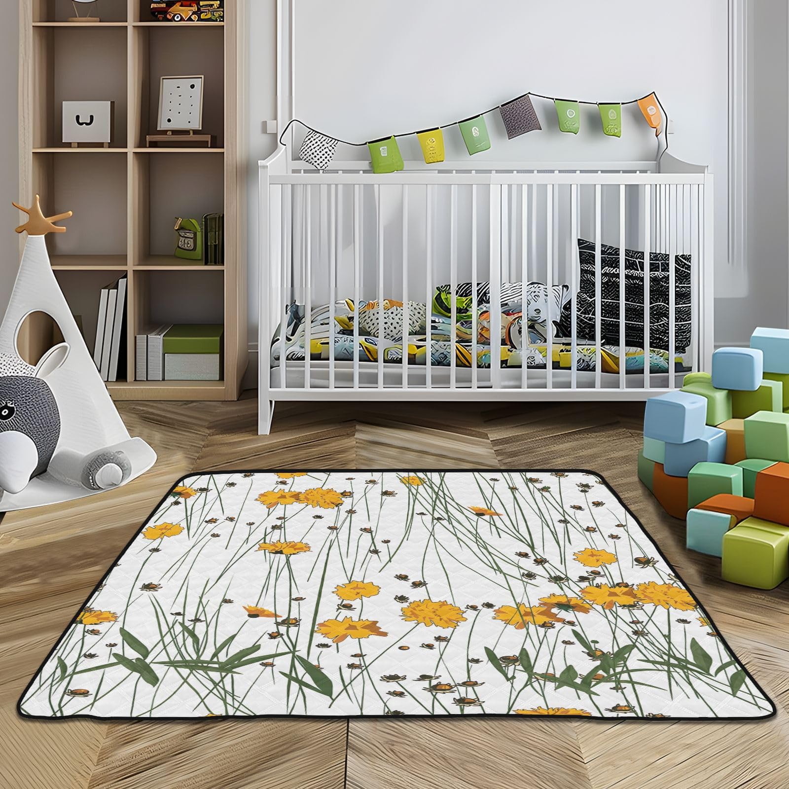 **Premium Soft Foam Baby Play Mat - Meadow Yellow Floral Pattern, 50