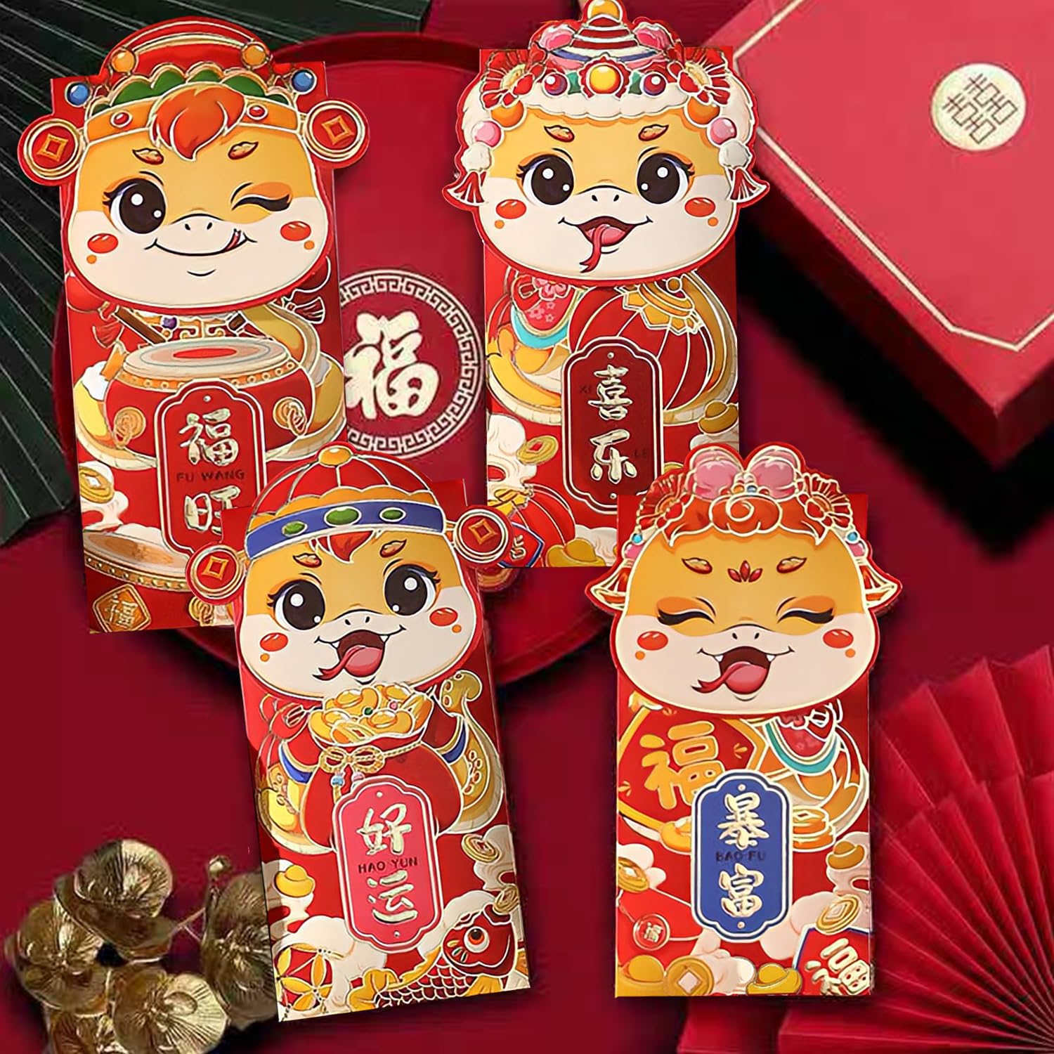 12 PCS Chinese New Year Red Envelopes 2025 - Year of The Snake Lucky Money Pockets | Traditional Hong Bao for Lunar New Year Gifts | Perfect for Spring Festival Blessings, Family Gatherings & Fortune Giving