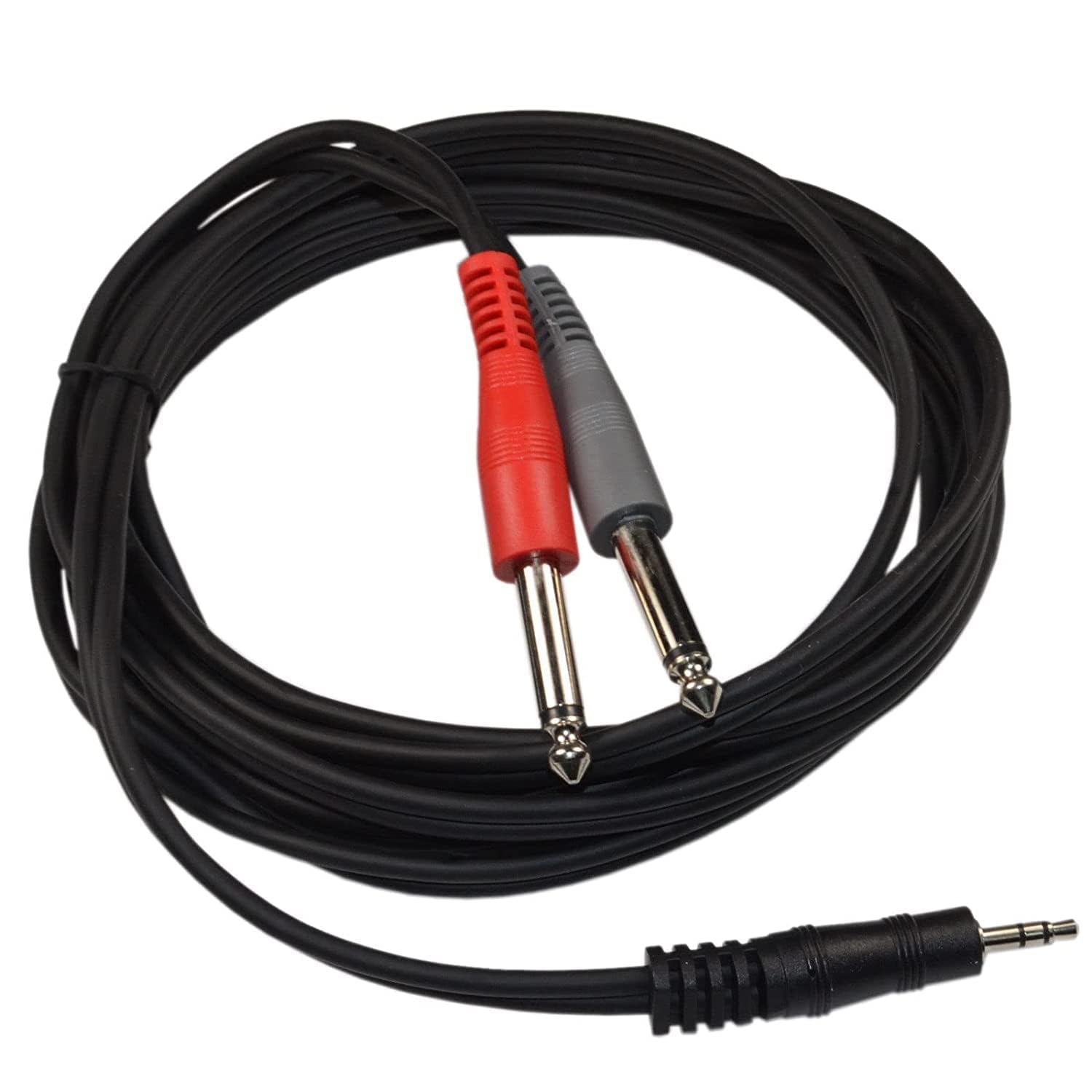 HQRP 10 ft Balanced 1/8 Inch (3.5mm) TRS to Unbalanced Dual 1/4 Inch (6.35mm) TS Audio Cable - High-Quality Speaker, CD Player, MP3 Player, Walkman Connection for Home Studio, DJ Equipment, and Live Performances