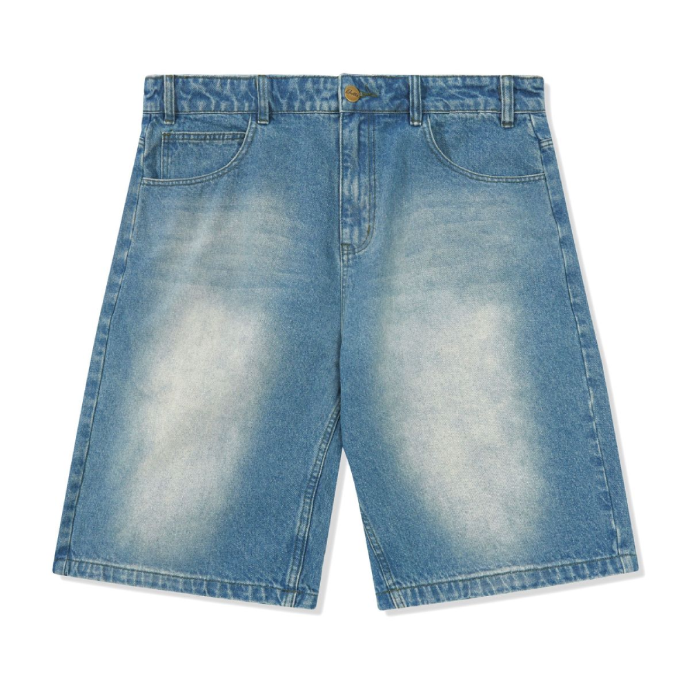 Butter Goods Washed Mid Blue Warped Denim Shorts - Casual Streetwear for Men | Perfect for Summer Outfits, Beach Trips, and Urban Fashion