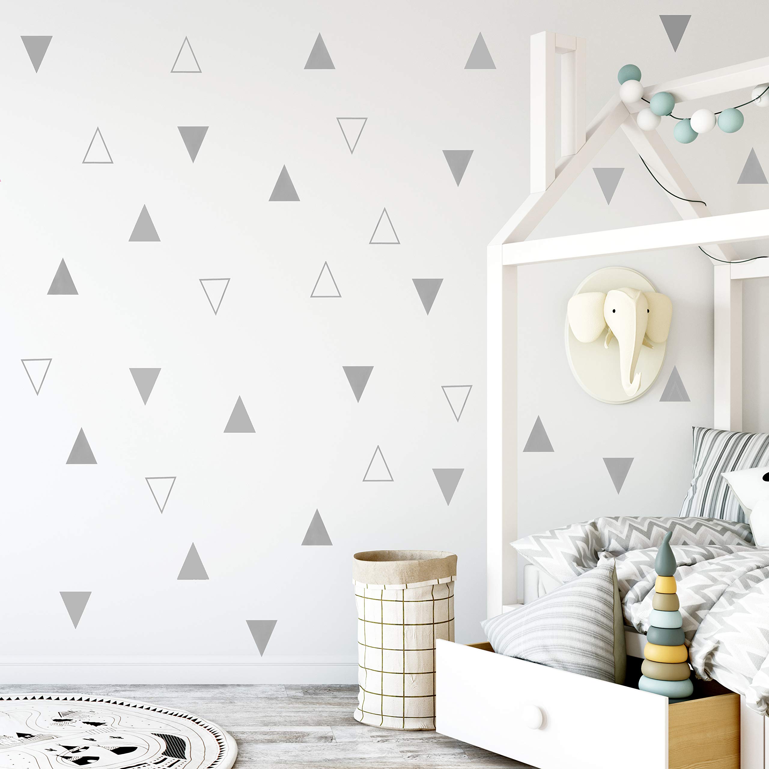 Tribal Triangles Peel and Stick Wall Decals - Grey Vinyl Wall Stickers for Kids Room, Nursery, Living Room Decor | Easy DIY Home Decoration for Bedroom, Playroom & Dorm