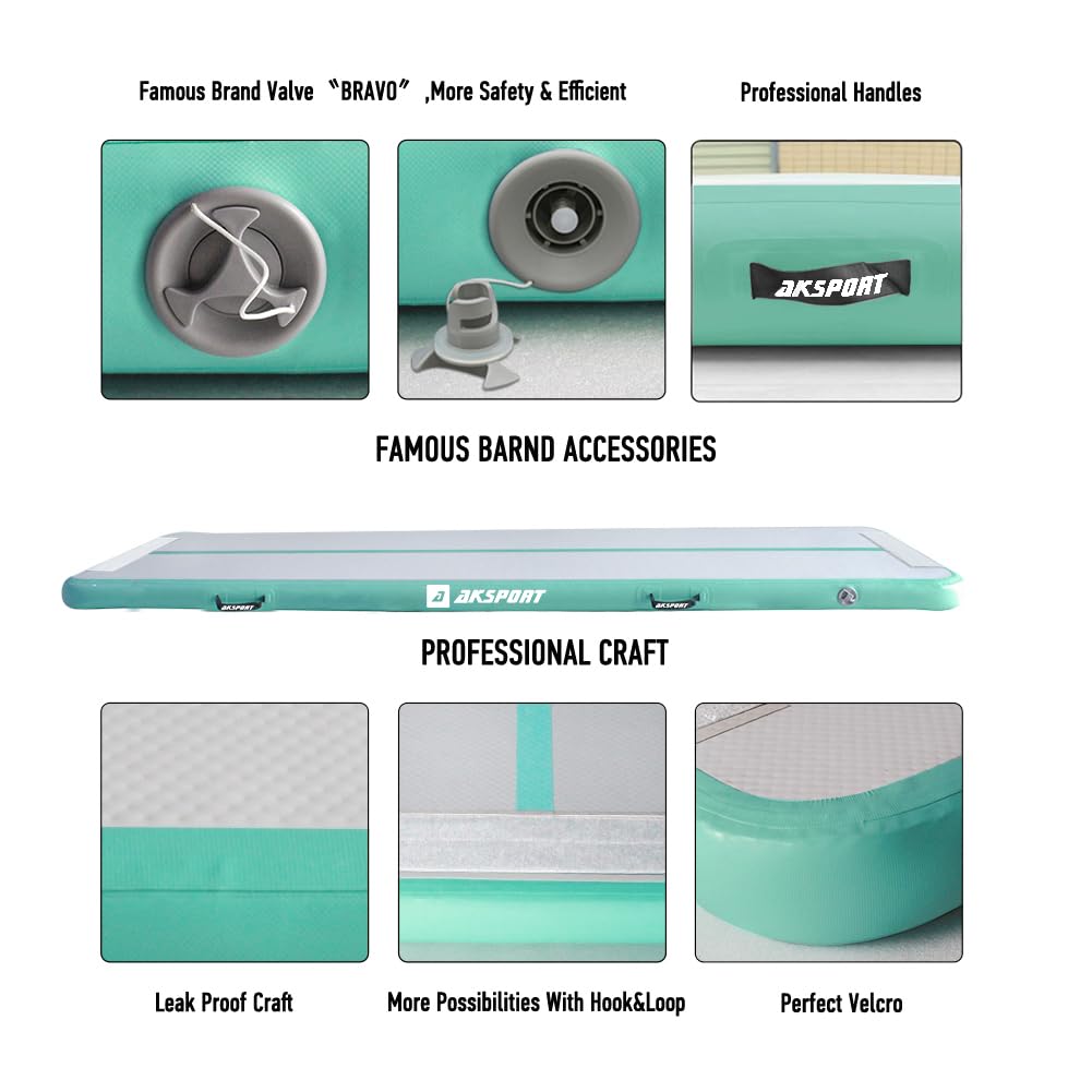 AKSPORT Inflatable Gymnastics Air Mat - Portable Tumble Track for Home, Gym, Training, Cheerleading, Parkour | Foldable Floor Mat with Air Pump for Beach, Park & Water Activities | Perfect for Kids & Adults Fitness