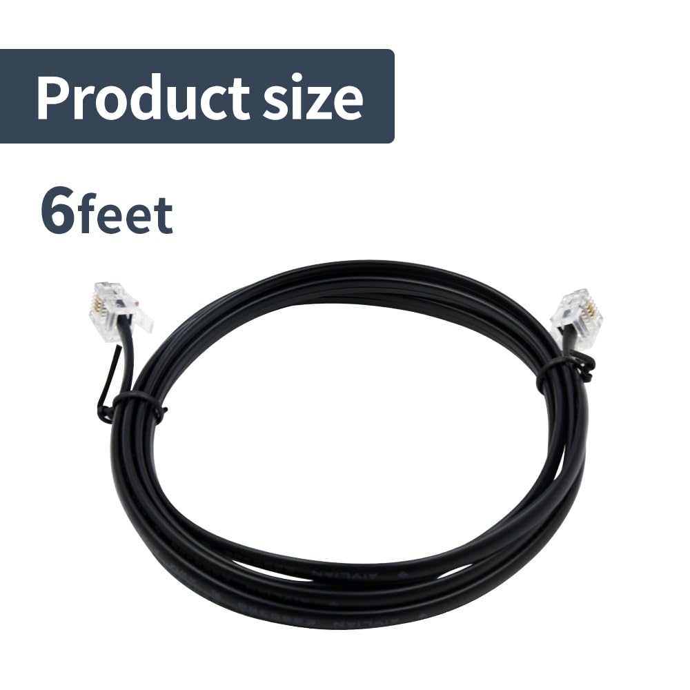 XANHAM 6 Feet Telephone Cable with RJ11 6P4C Connectors - 2 Pack Black Landline Phone Cord for Fax Machine, Modem, DSL - Compatible with In-Wall & Out-Wall Installation - Ideal for Home Office, Business & Internet Setup