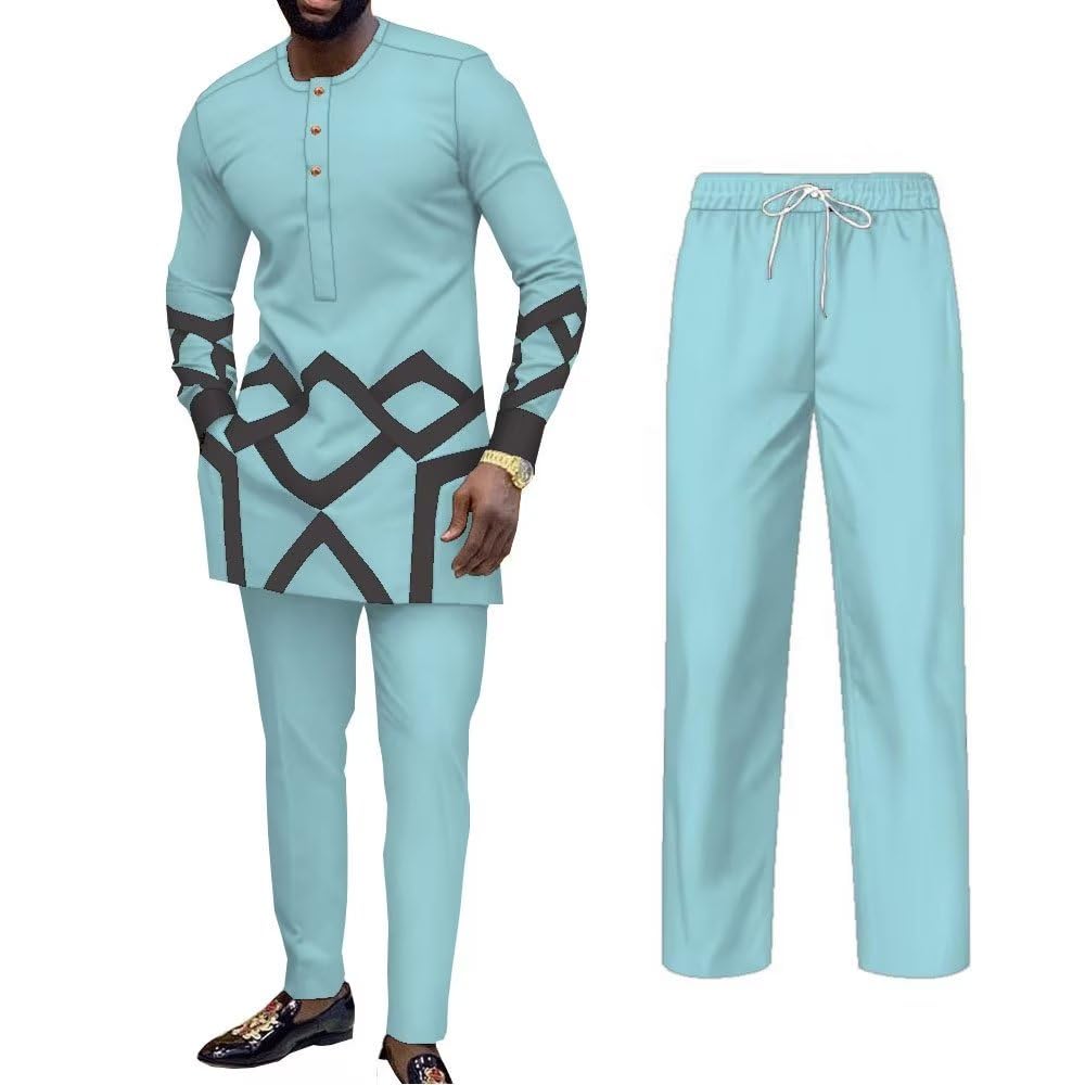UOUNUT African Dashiki Outfits for Men - Slim Fit Long Sleeve Casual Tracksuits | Traditional African Clothing Sets | Perfect for Cultural Events, Weddings & Everyday Wear
