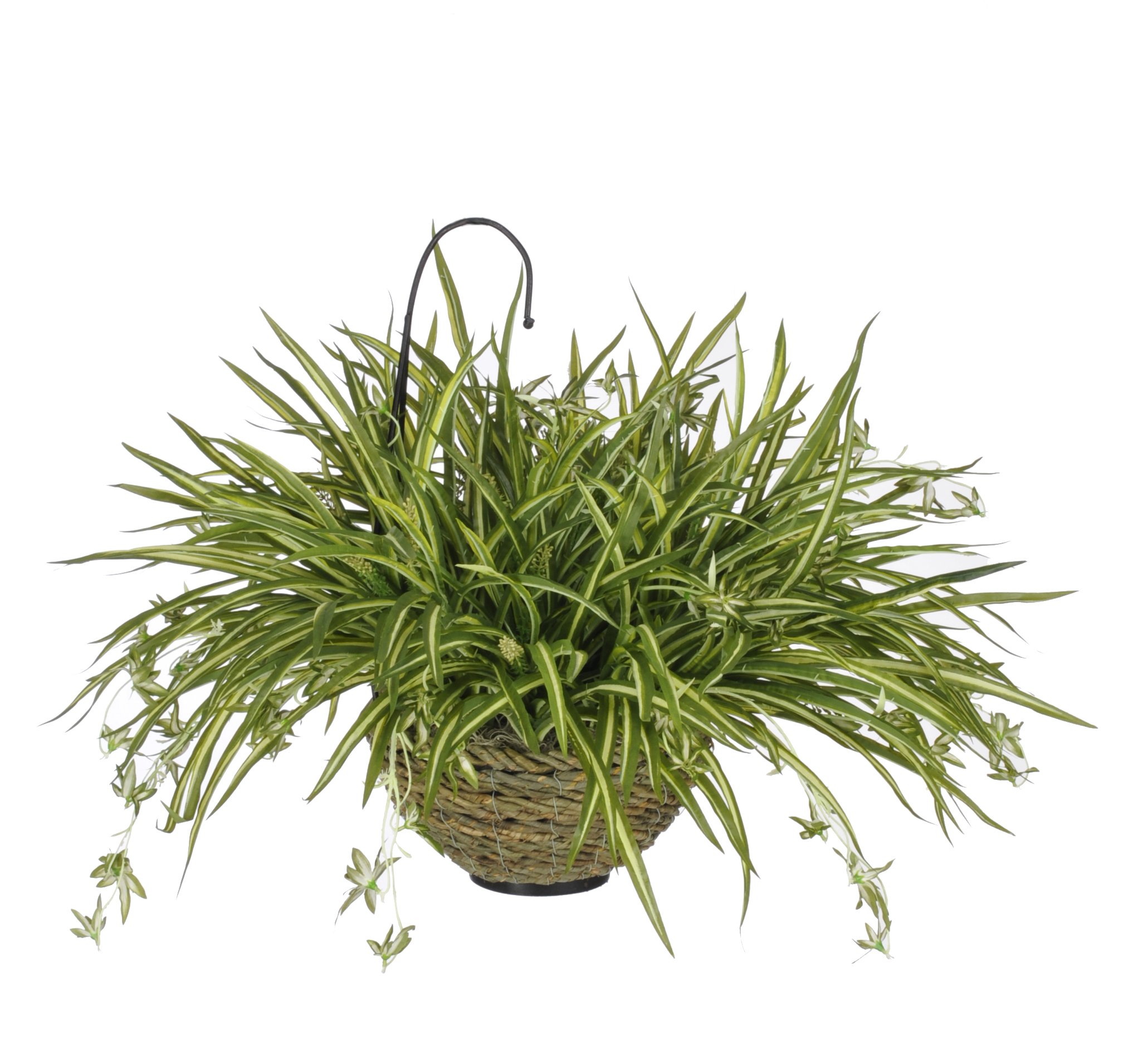 House of Silk Flowers Artificial Spider Plant Hanging Basket - Realistic Fake Ivy Vine for Home Decor, Office, Patio & Indoor Greenery