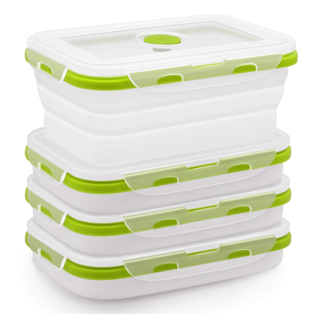 Eco-Friendly Silicone Food Storage Containers Set of 4 - Airtight Collapsible Meal Prep Containers for Kitchen, Freezer & Microwave Safe - Perfect for Meal Prepping, Leftovers & Lunch Box Organization (Green)