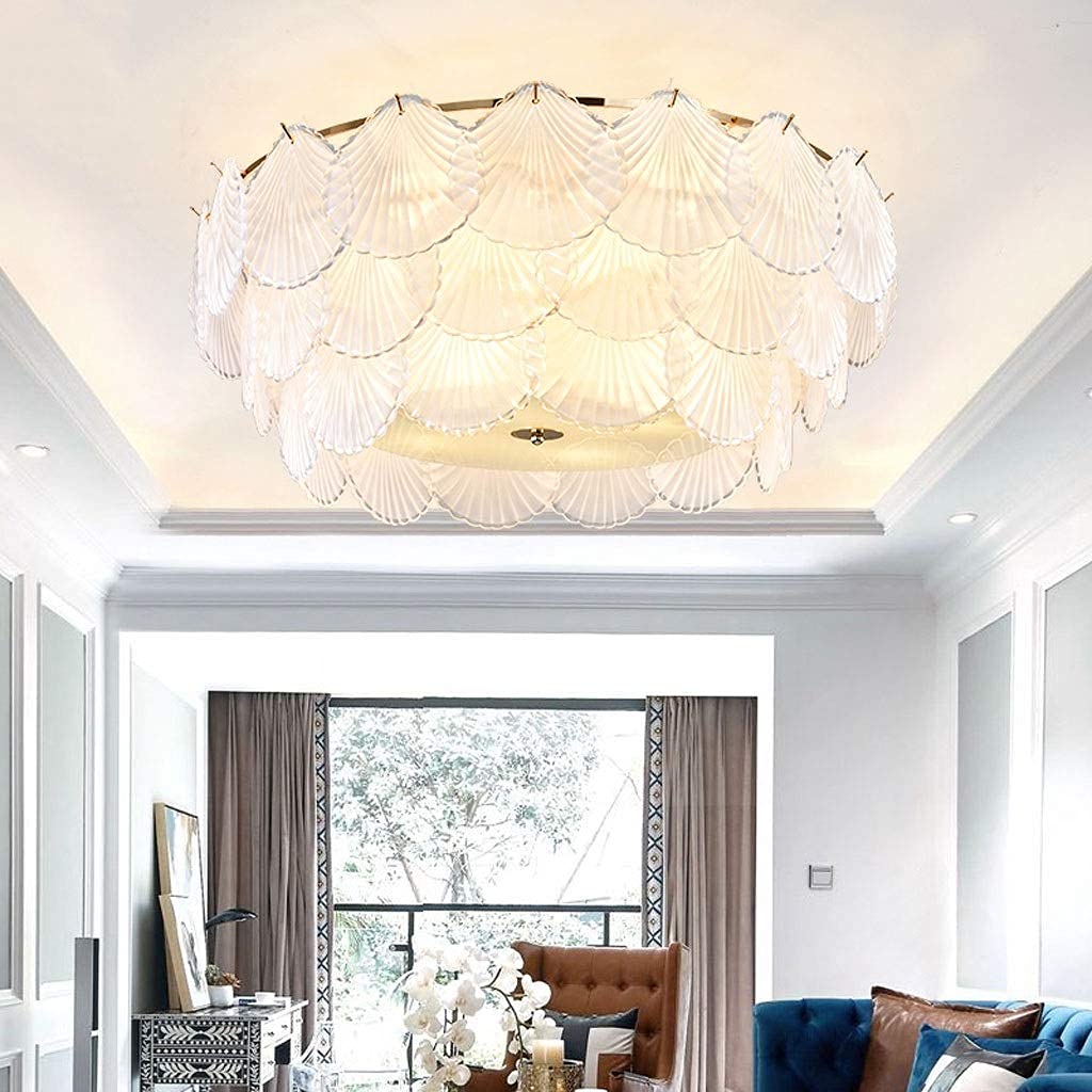 Modern Desk Lamp & Creative Sea Shell Texture Glass Ceiling Light for Bedroom, Living Room, Dining Room, Kitchen - Stylish Home & Office Lighting (Size L, M) | Perfect for Reading, Working & Ambient Decor